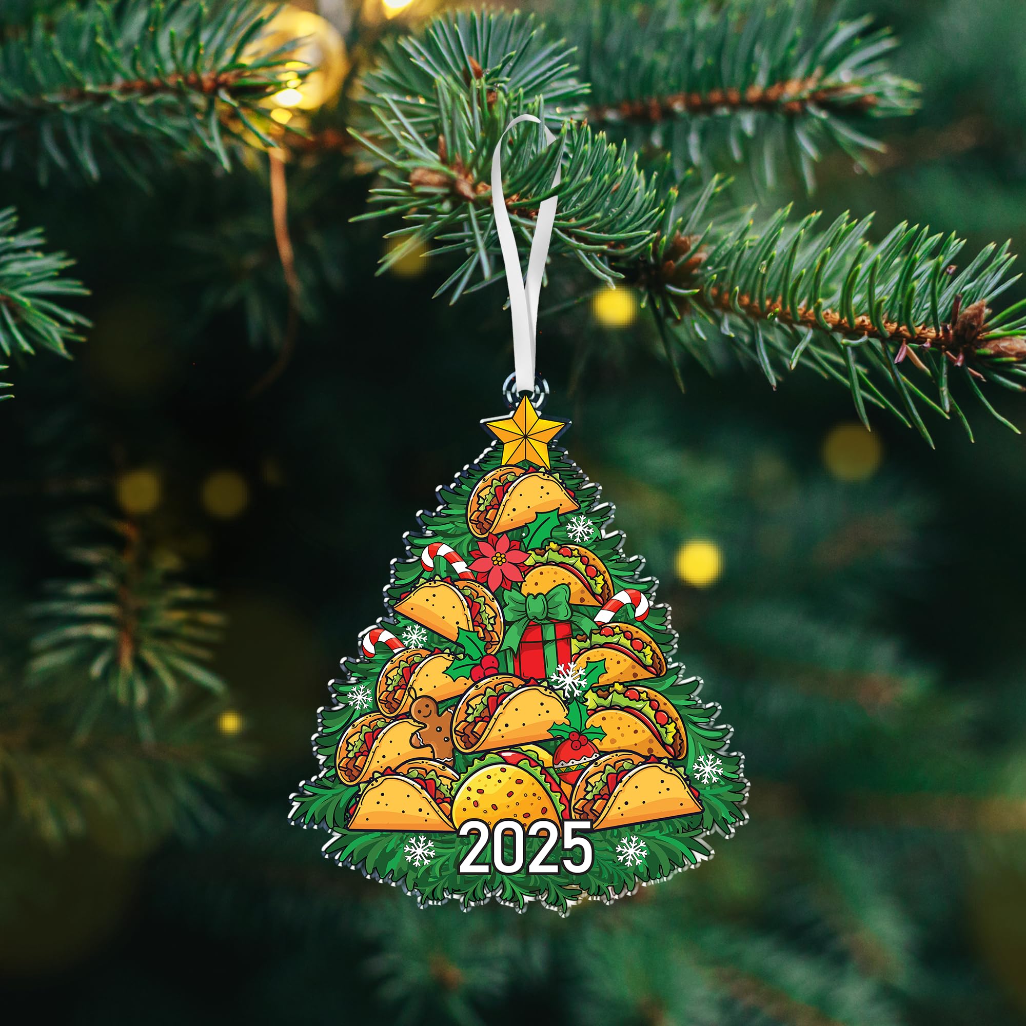 HEXMOZ Taco Ornaments for Christmas Tree - Funny Taco Gifts for Tacos Lovers, Men, Women - Food Ornament, Mexican Theme Christma