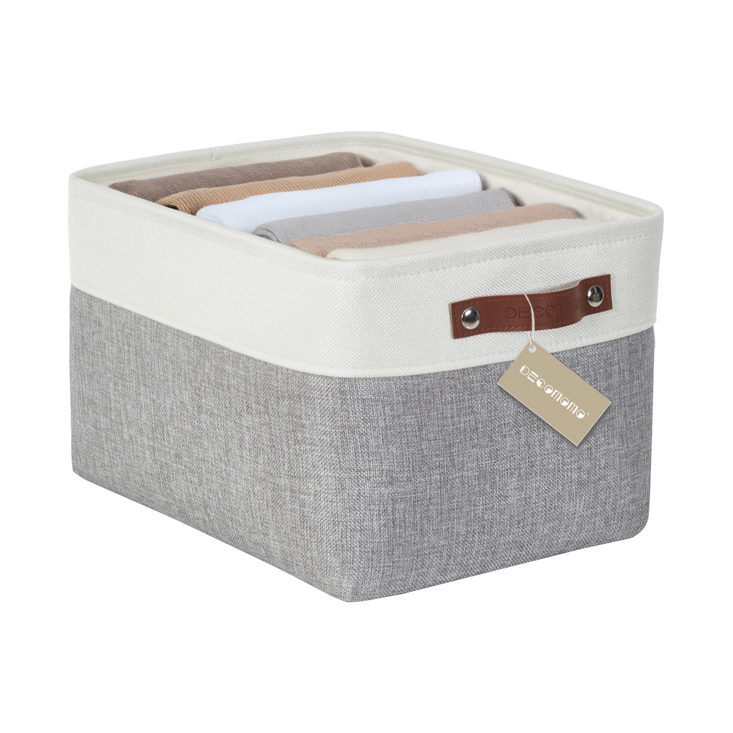 DECOMOMO Storage Baskets for Shelves - Fabric Storage Bins, Linen Closet Organizers and Storage (Grey & White, Large - 1 Pack)