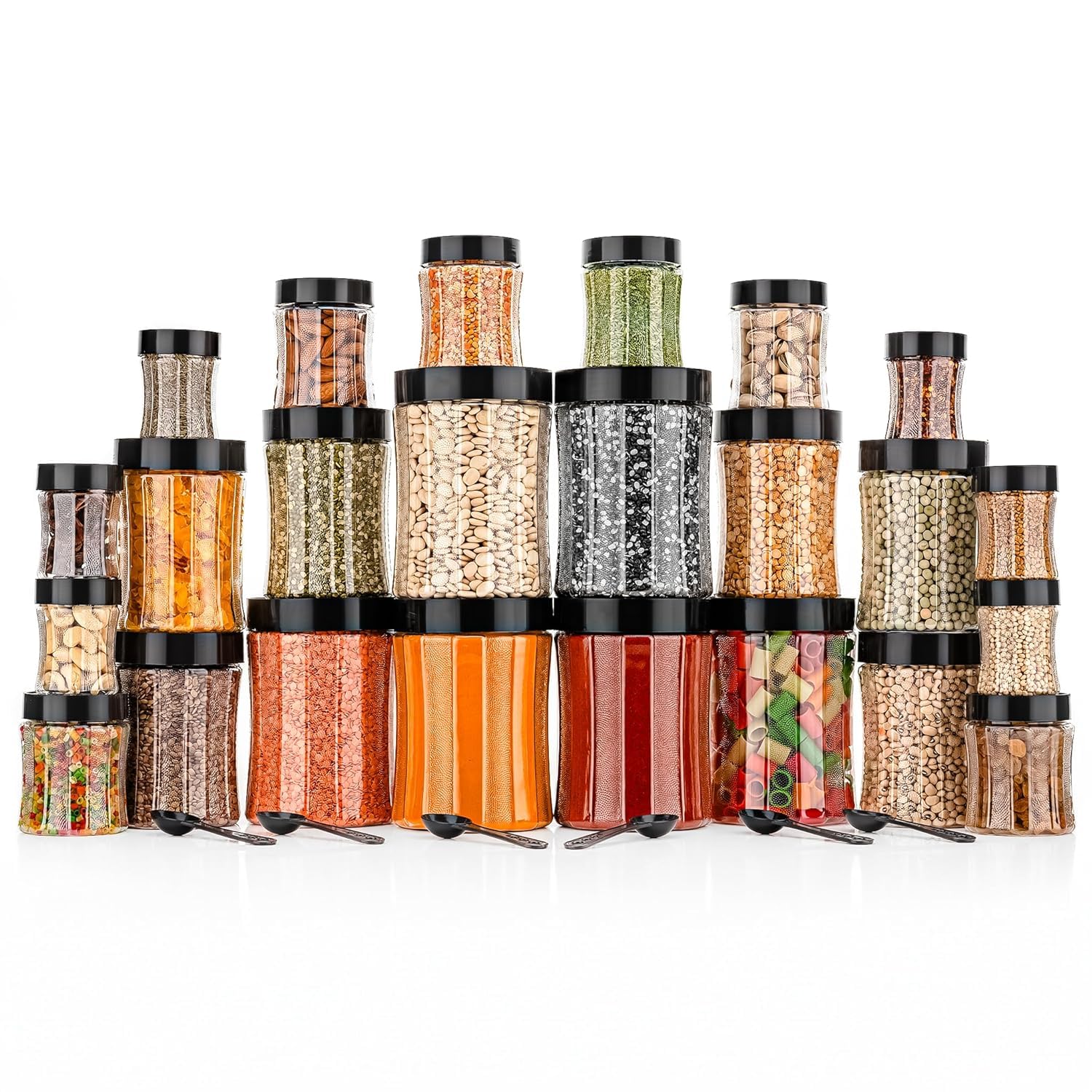 Wecoco Assorted Dry Food Containers, Plastic Jars With Airtight Lids, Set Of 24