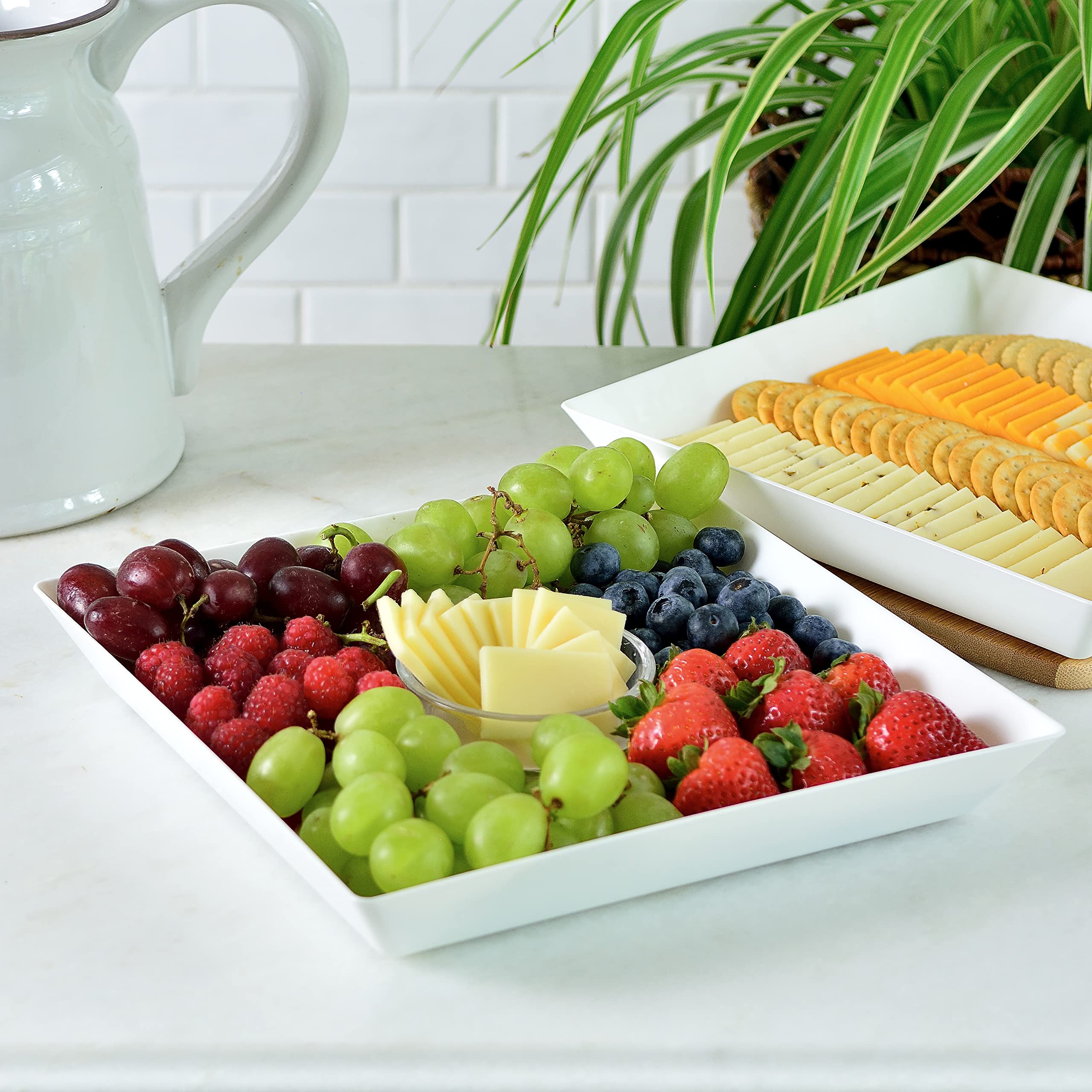 Youngever 3 Pack Plastic Serving Trays, Square Serving Platter For Parties, 10 Inch X 10 Inch (White)