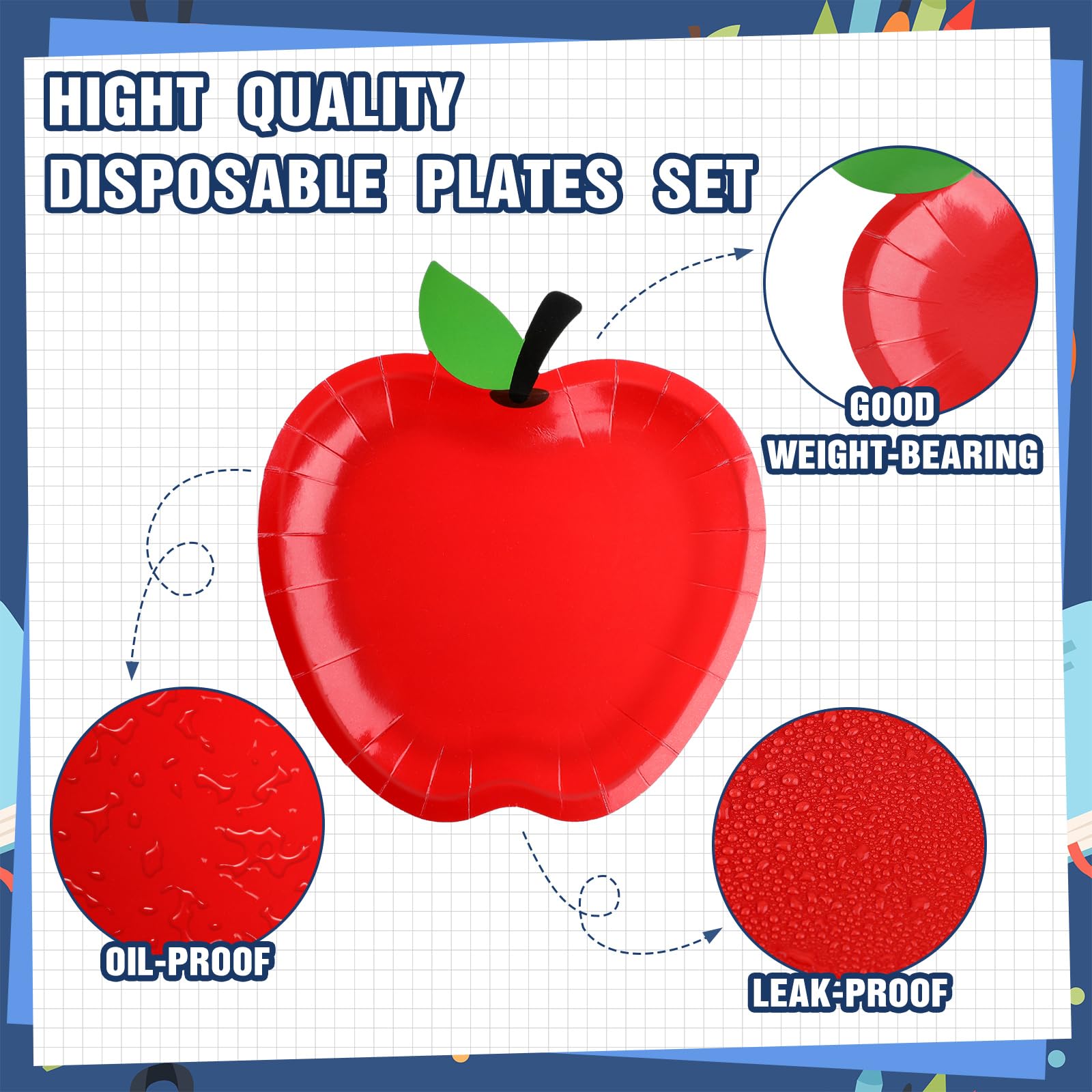 Uiifan 60 Pcs Back To School Paper Plates Red Apple Shaped Disposable Plates Snow Party Apple Decorations Red Decorative Tablewa