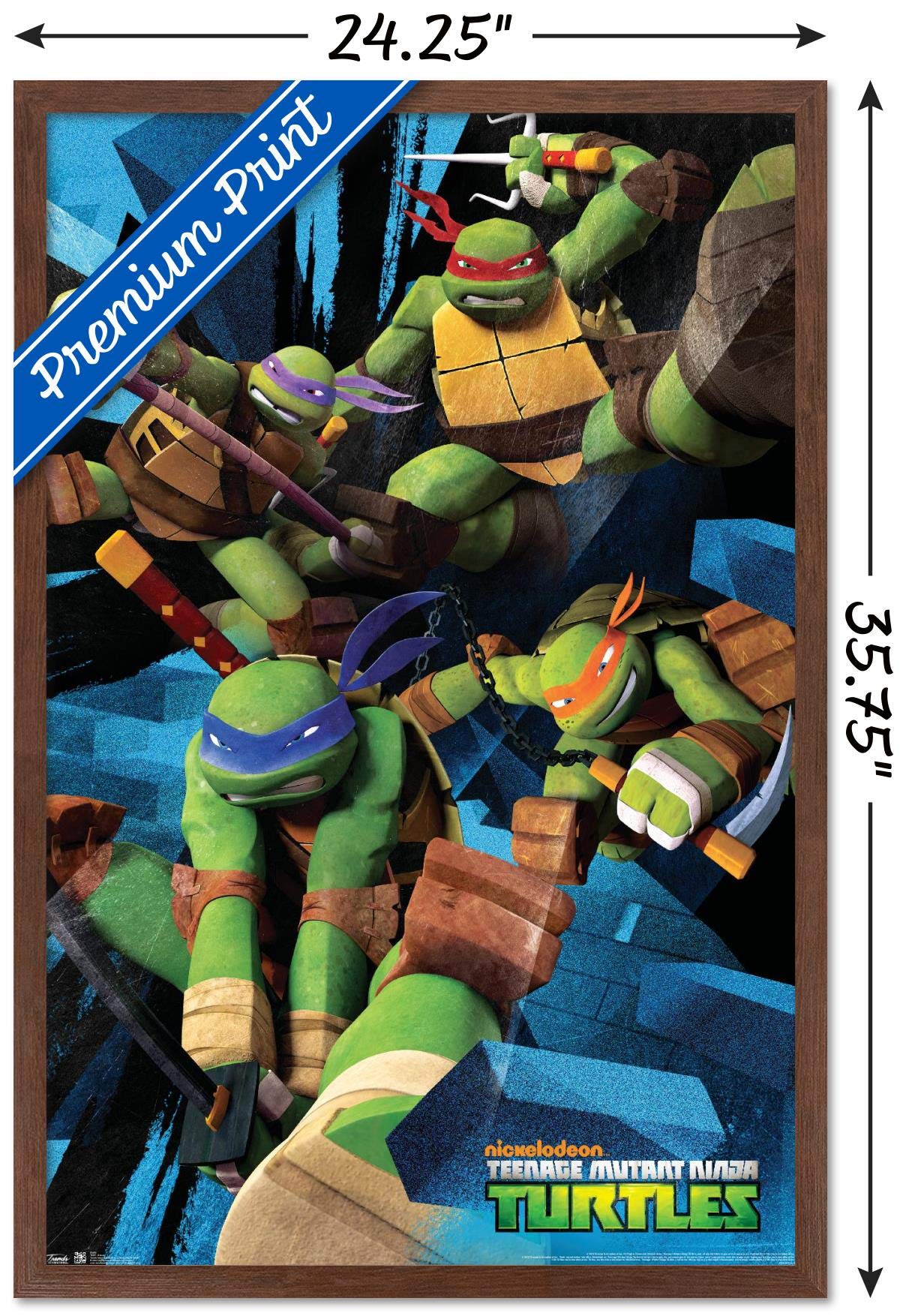 Trends International Nickelodeon Teenage Mutant Ninja Turtles - Attack Wall Poster, 22.375'' X 34'', Mahogany Framed Version