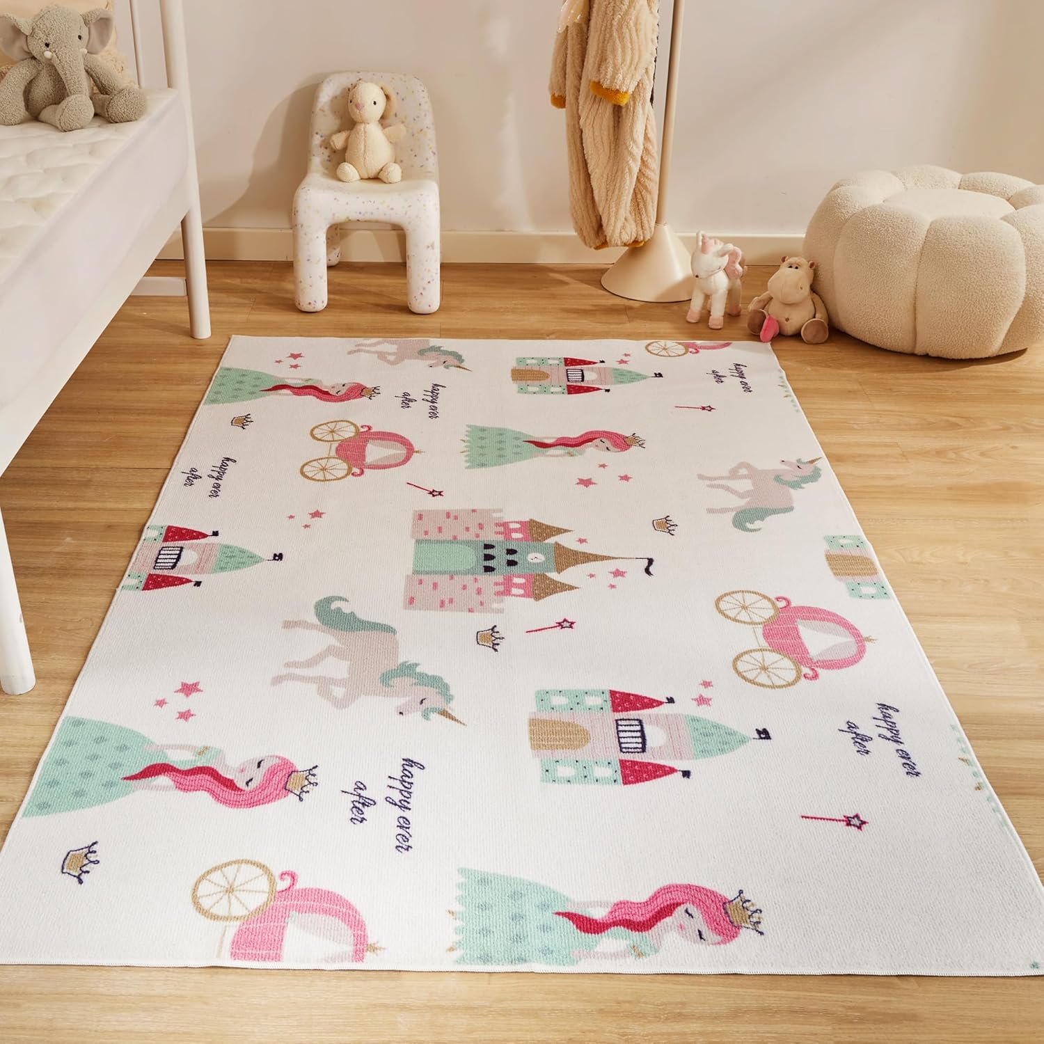 Machine Washable Non Slip Kids Rugs for Living Room & Bedroom - Princess Castle