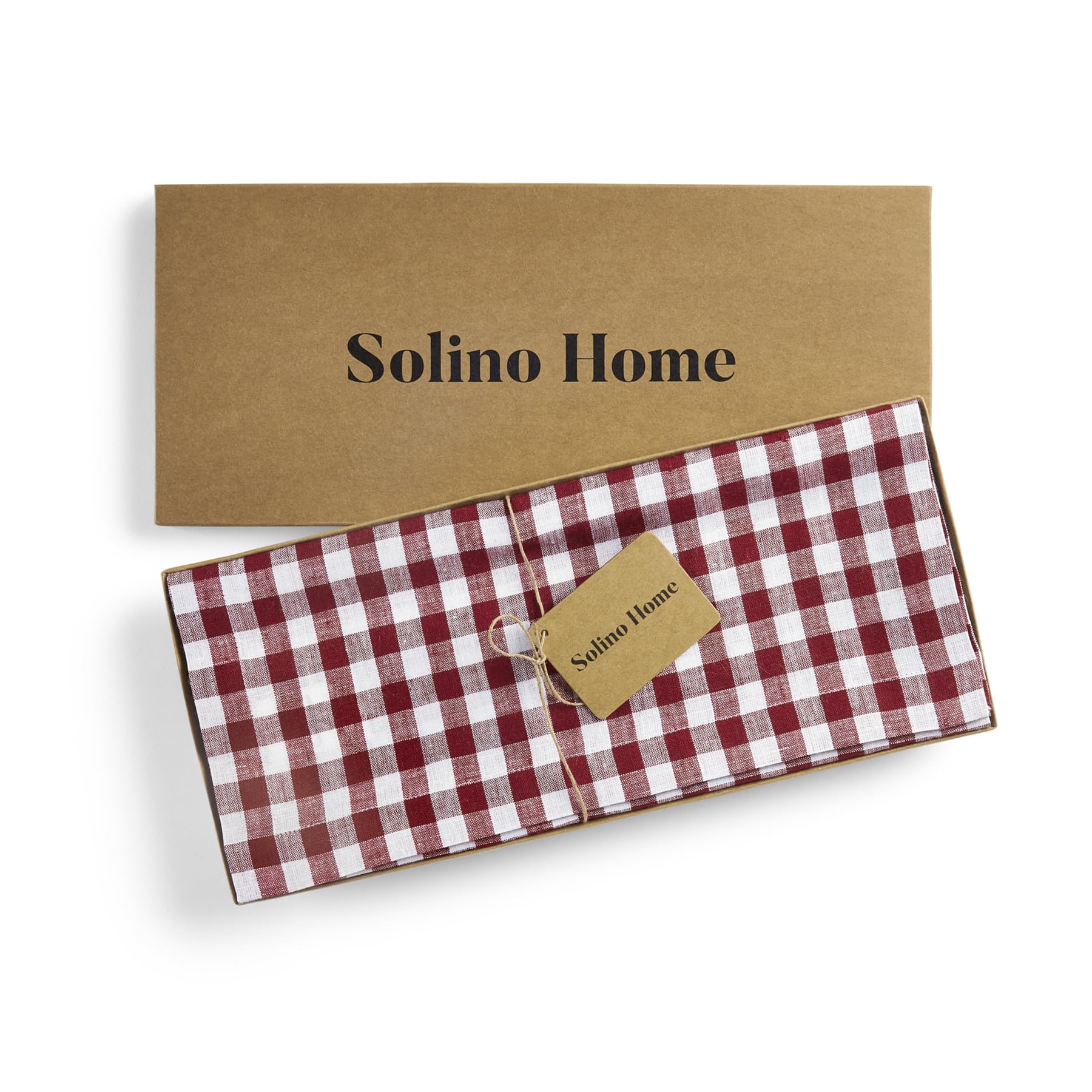 Solino Home Check Linen Table Runner 108 Inches Long - 100% Pure Linen Burgundy Plaid Table Runner 14 X 108 Inch Ideal For Weddi