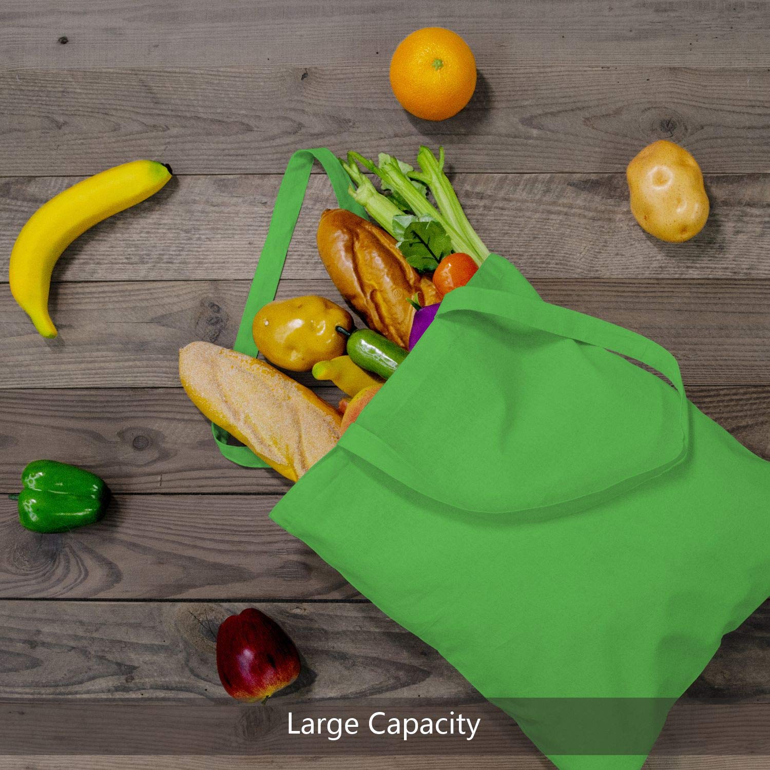 Topdesign 12-Pack Economical 16''X15'' Lime Green Cotton Tote Bag, Lightweight Medium Reusable Grocery Shopping Cloth Bags, Suit