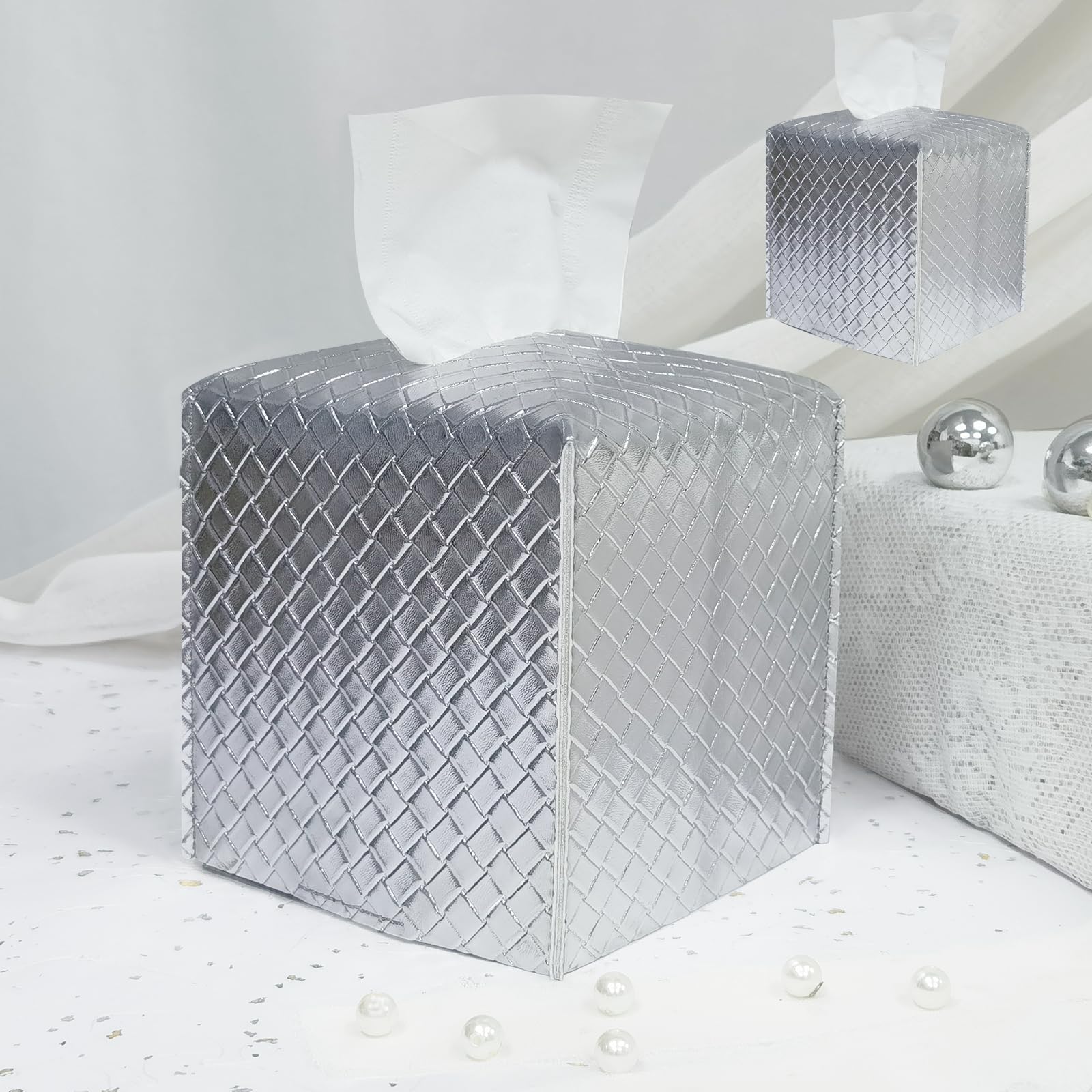 Homotek 2 Pack Tissue Box Cover, Square Pu Leather Tissue Holder, Decorative Facial Tissue Cube Paper Organizer Dispenser For Ba