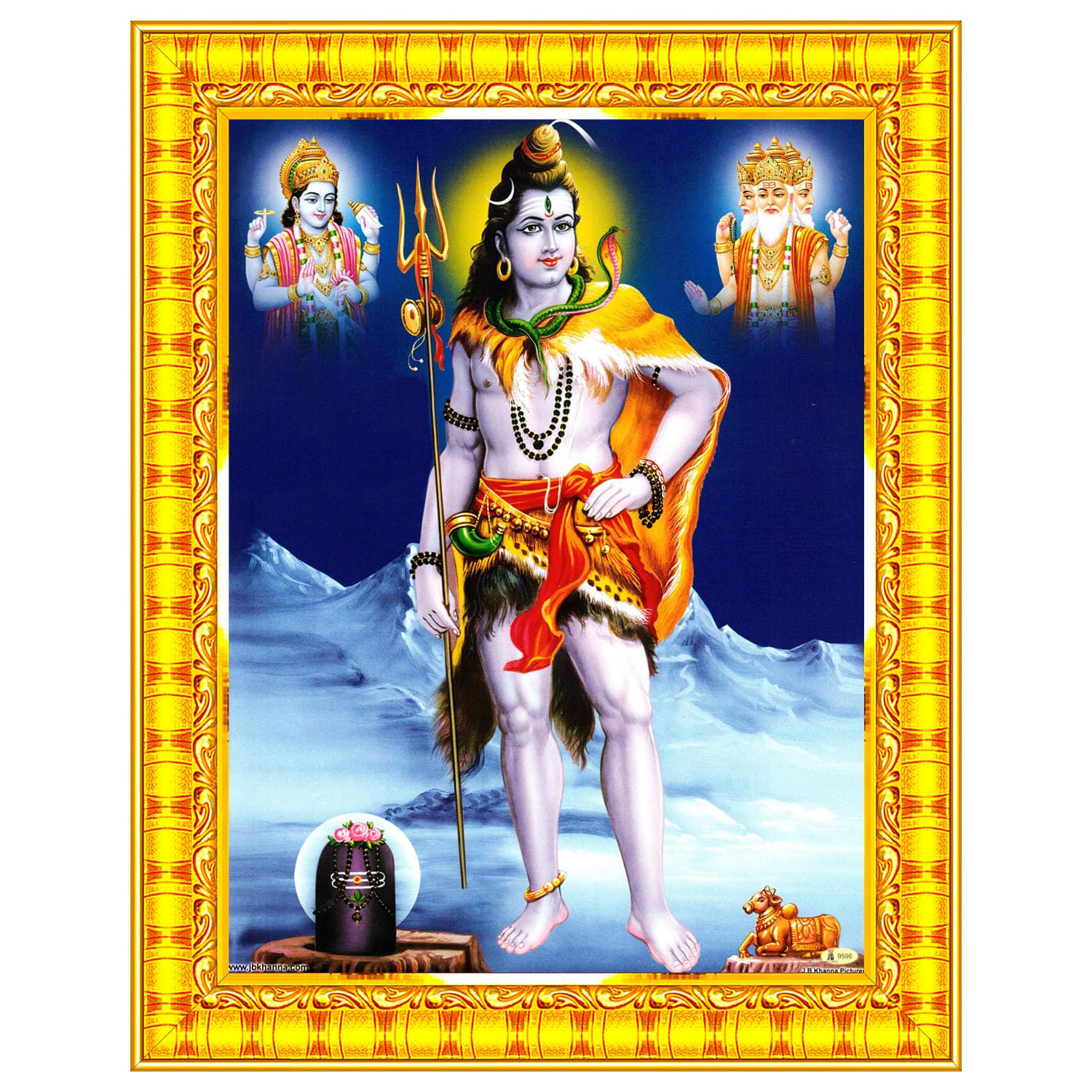Pavan Photo Laminations Lord Shiva Shiv Bholenath Mahadev Ji Siva Wall Painting Framed Home Decor (Wood,Matte,Gold,Small Size,6