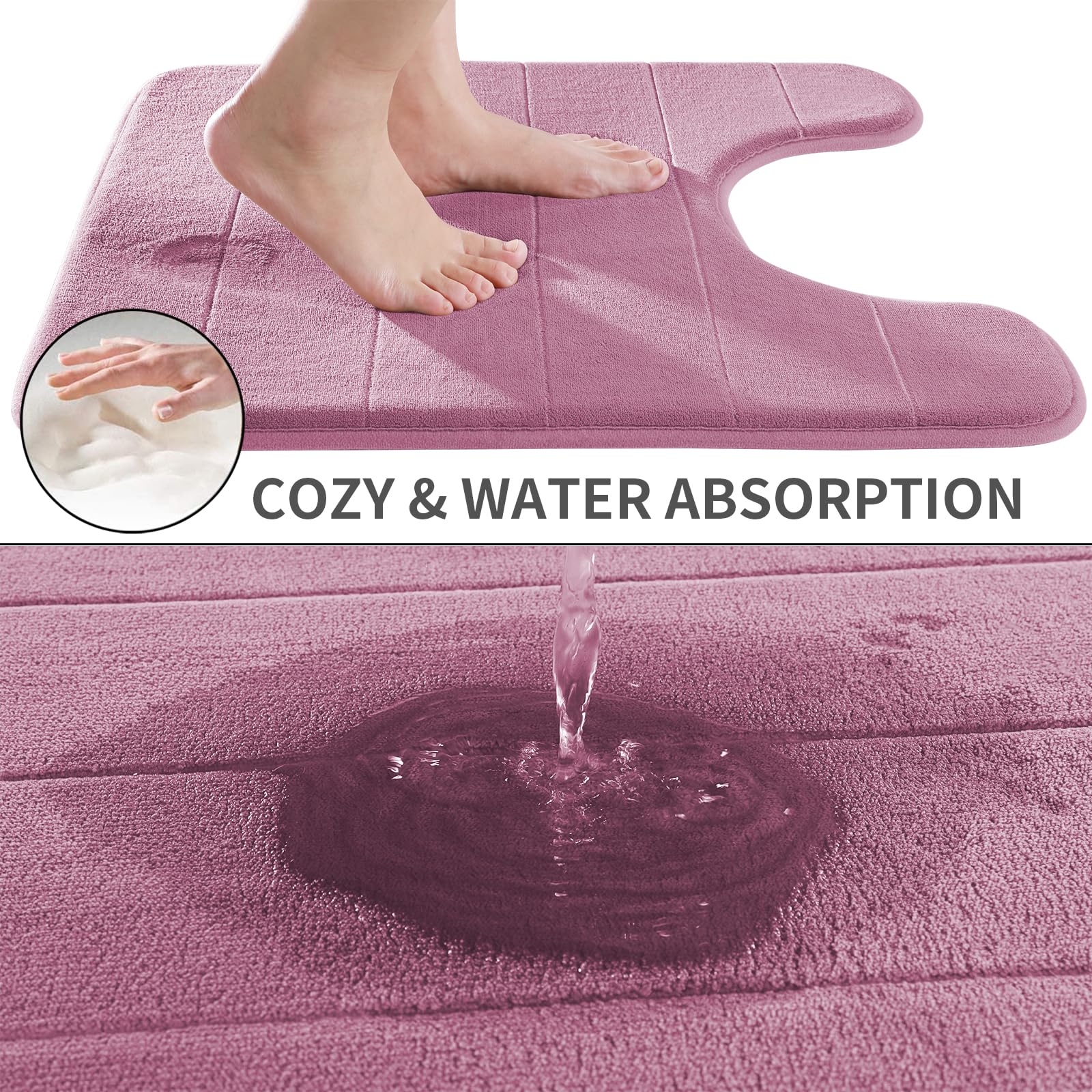 Yimobra Memory Foam Toilet Bath Mat U-Shaped, 24 X 20 Inches,Soft And Comfortable, Super Water Absorption, Non-Slip, Machine Was