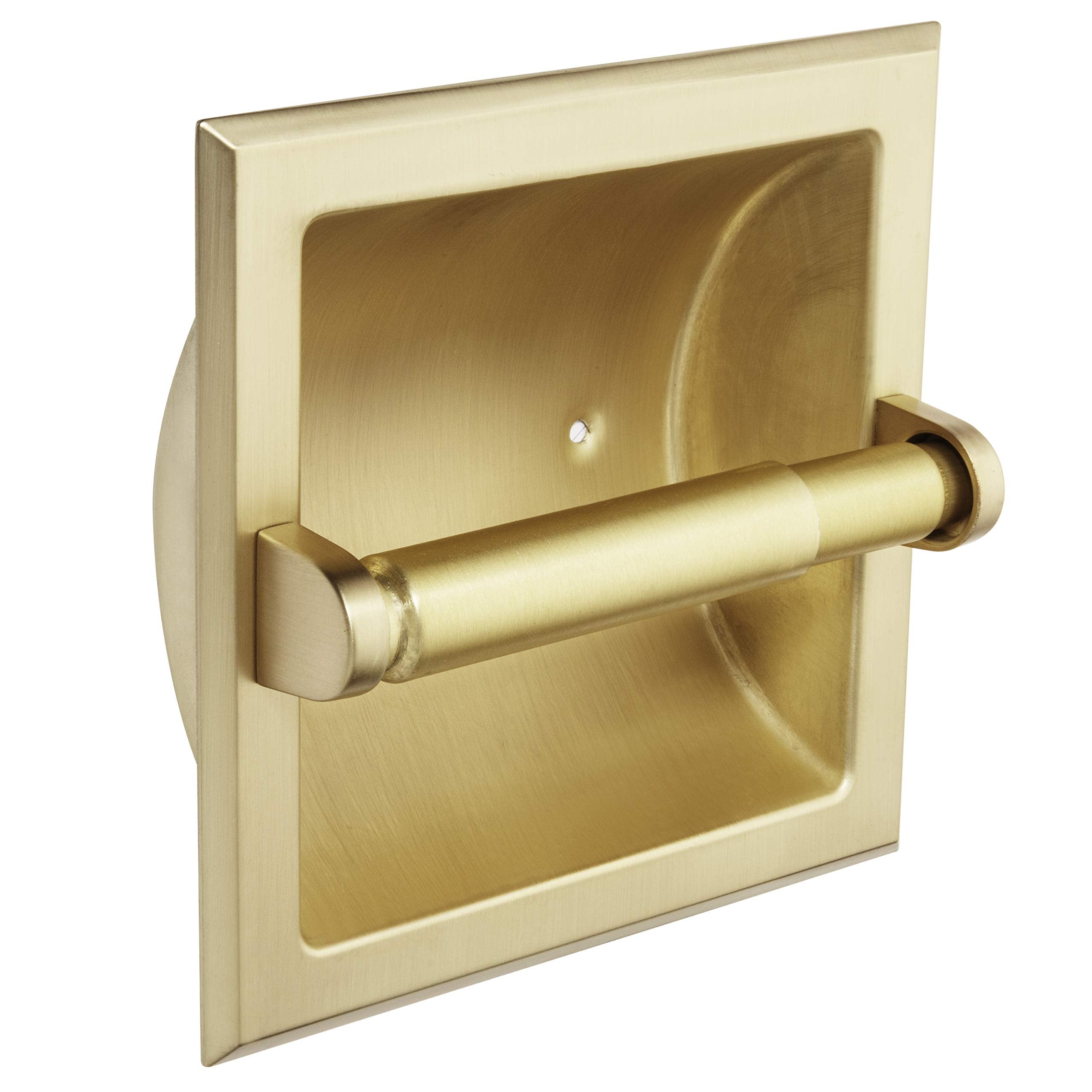 Designers Impressions Brushed Brass Recessed Toilet/Tissue Paper Holder All Metal Construction - Mounting Bracket Included: 1082