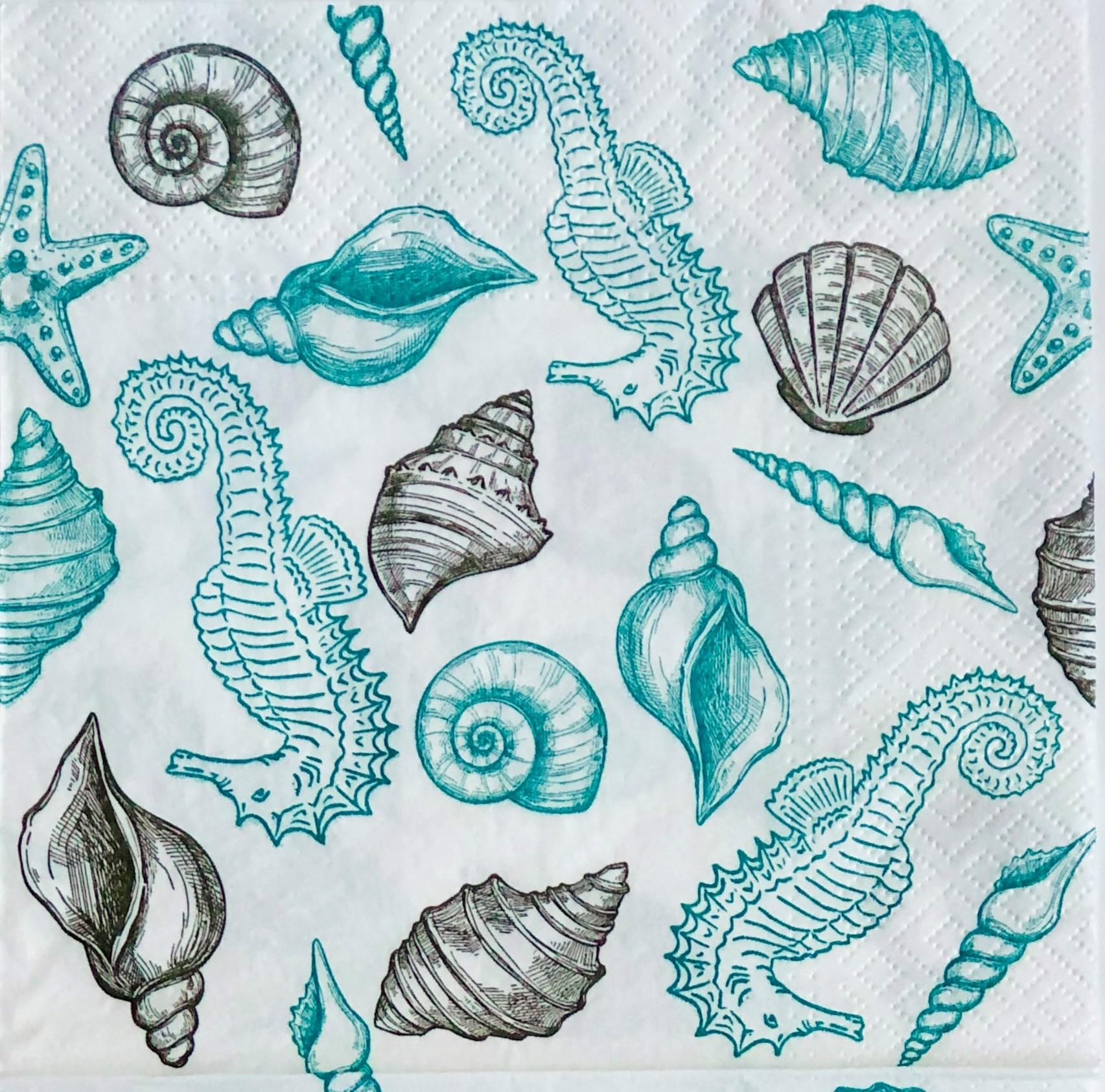 Fine Style 40-Ct 13X13 Ocean Life Napkin | Decoupage Luncheon Dinner Napkins Pretty Light Blue For Brunch Party, 13X13 Inches