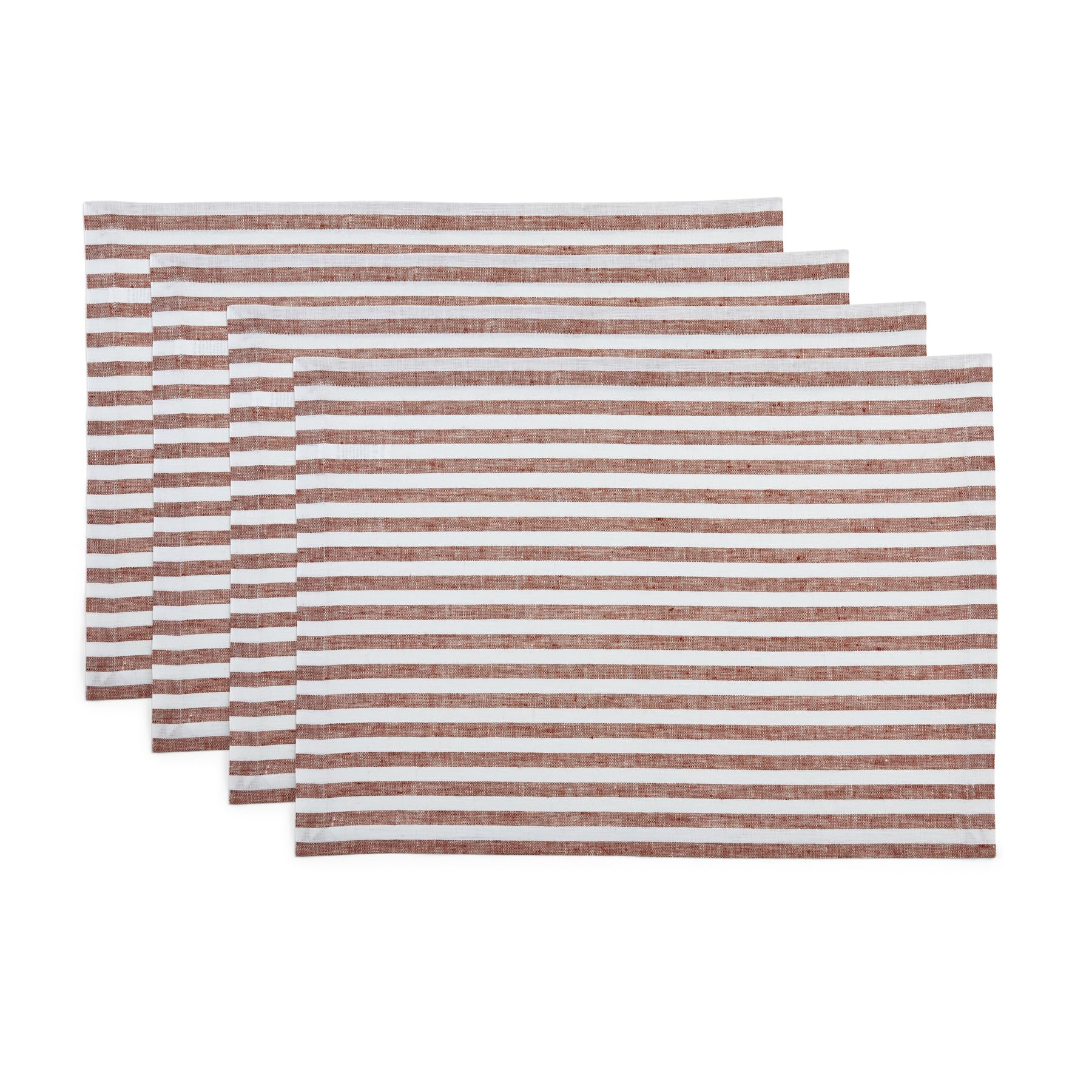 Solino Home Stripe Linen Placemats 19'' L X 14'' W Inch - 100% Pure Linen Cinnamon And White Cloth Placemats Set Of 4 - Amalfi S