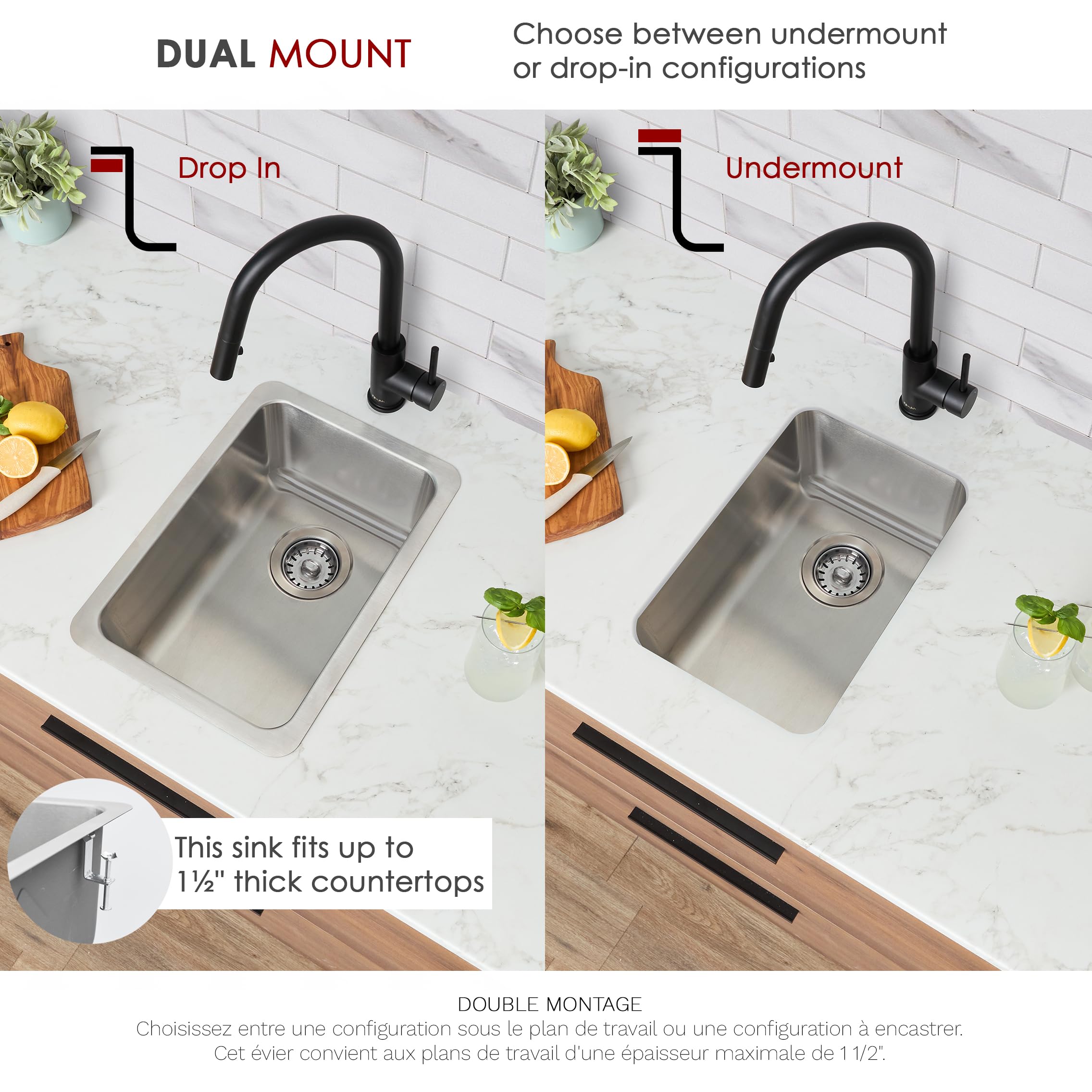Stylish 12 1/2 X 18 Inch Undermount  Or Drop-In 18 Gauge Stainless Steel Single Bowl Kitchen Sink 7 Inches Deep With Standard Me
