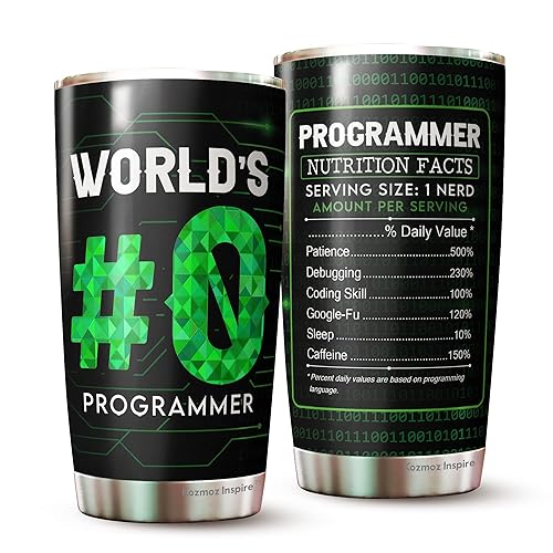 Kozmoz Inspire Programmer Nutritional Facts 1 Pack Tumbler 20Oz - Number 0 Programming Gift for Programmer - Software Developer Tumbler - Coder Funny Gifts