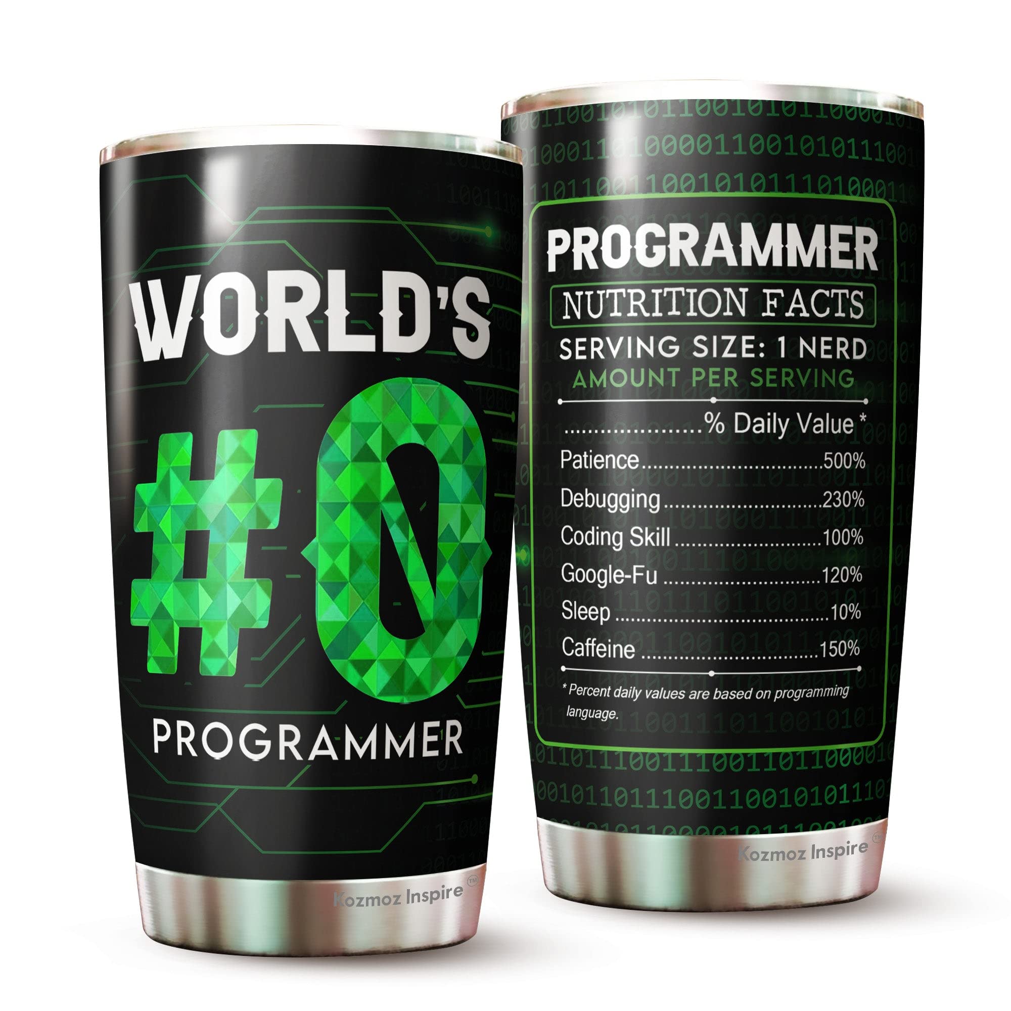 Kozmoz Inspire Programmer Nutritional Facts 1 Pack Tumbler 20Oz - Number 0 Programming Gift For Programmer - Software Developer