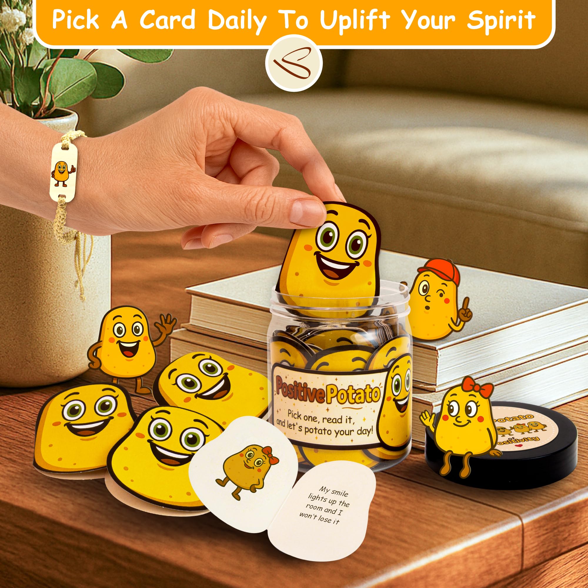 Stofinity Cute Positive Potato Affirmations Jar - 60 Positive Affirmations Cards For Men, Emotional Support Potato Gift, Funny I