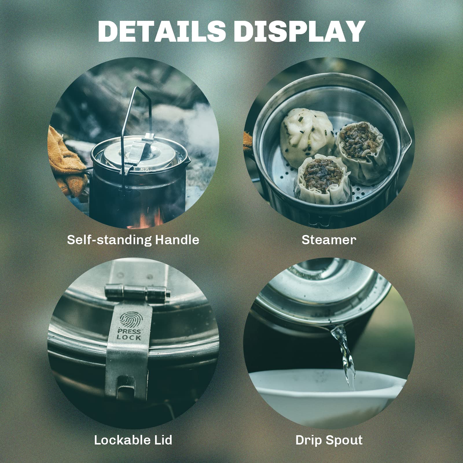 Fire Maple Antarcti 1.2L Camping Pot with Lid | SUS304 Stainless Steel Bushcraft Gear | Hangable Campfire Cooking Equipment