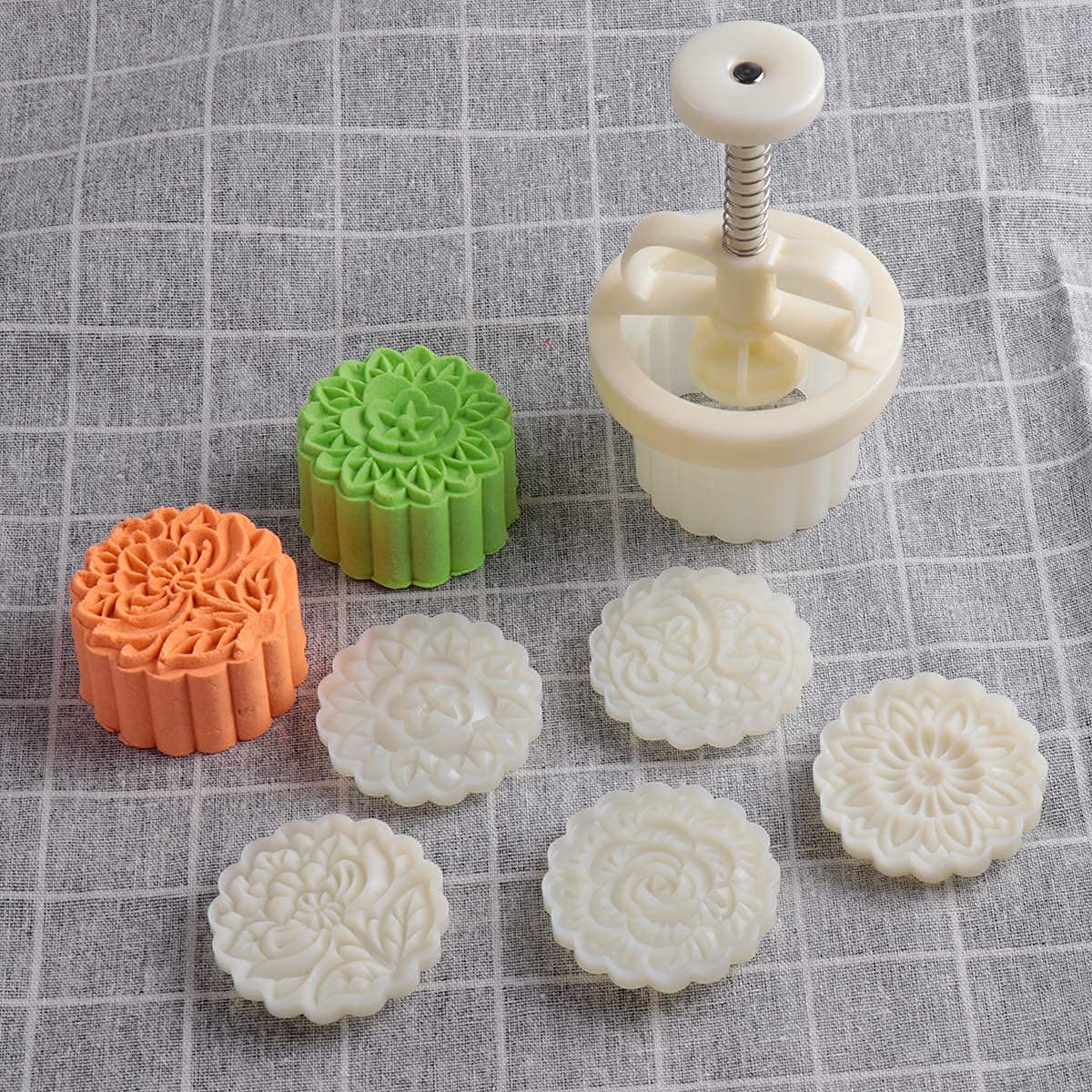 Dltsli Moon Cake Mold Set Cookie Stamp 5Pcs 100G Stamps, Thickness Adjustable Diy Cookie Press Decoration Cake Mold Hand Cutter