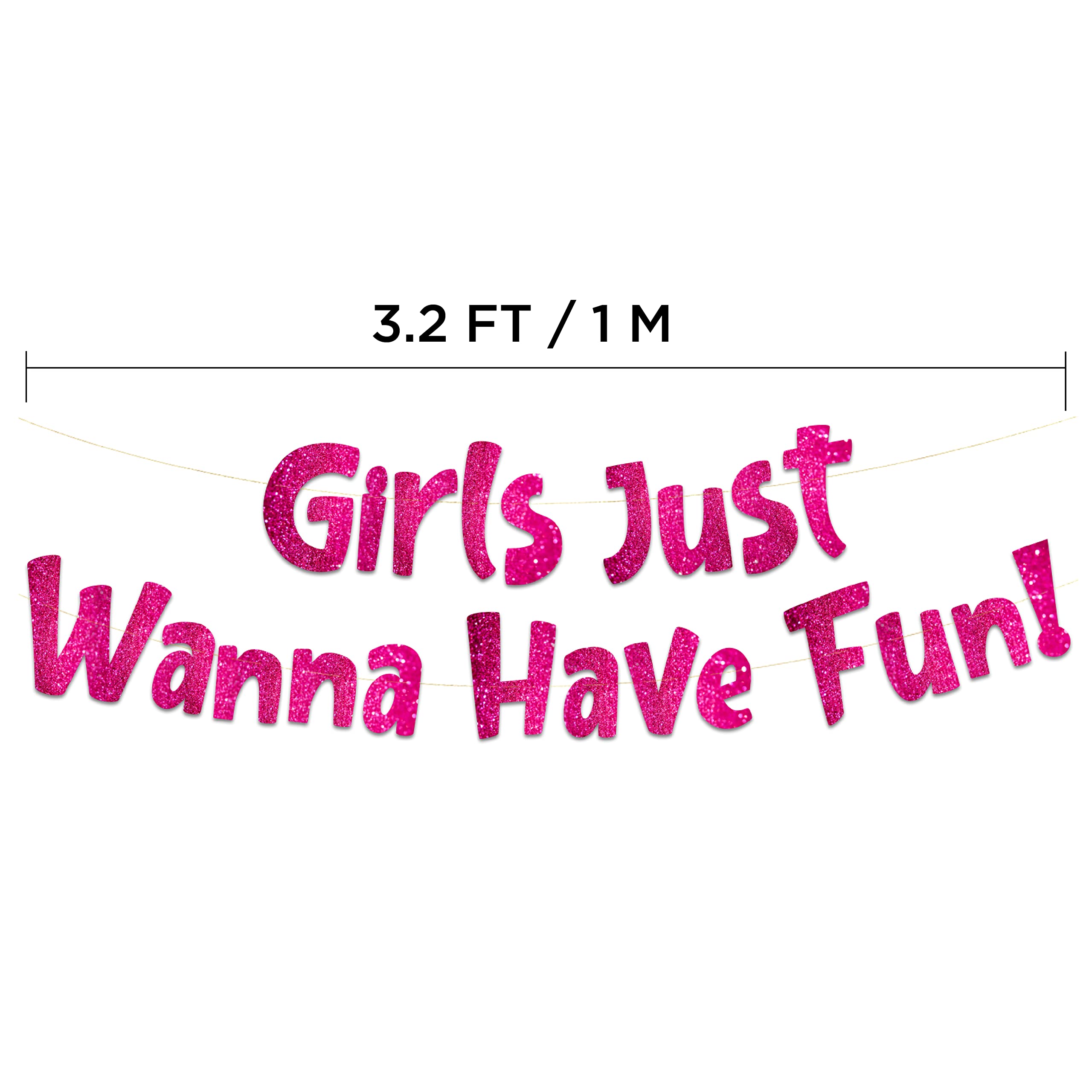 Girls Just Wanna Have Fun Neon Pink Glitter Banner - Bachelorette Party - Girls Birthday - Slumber Party - Pajama Party - Girls