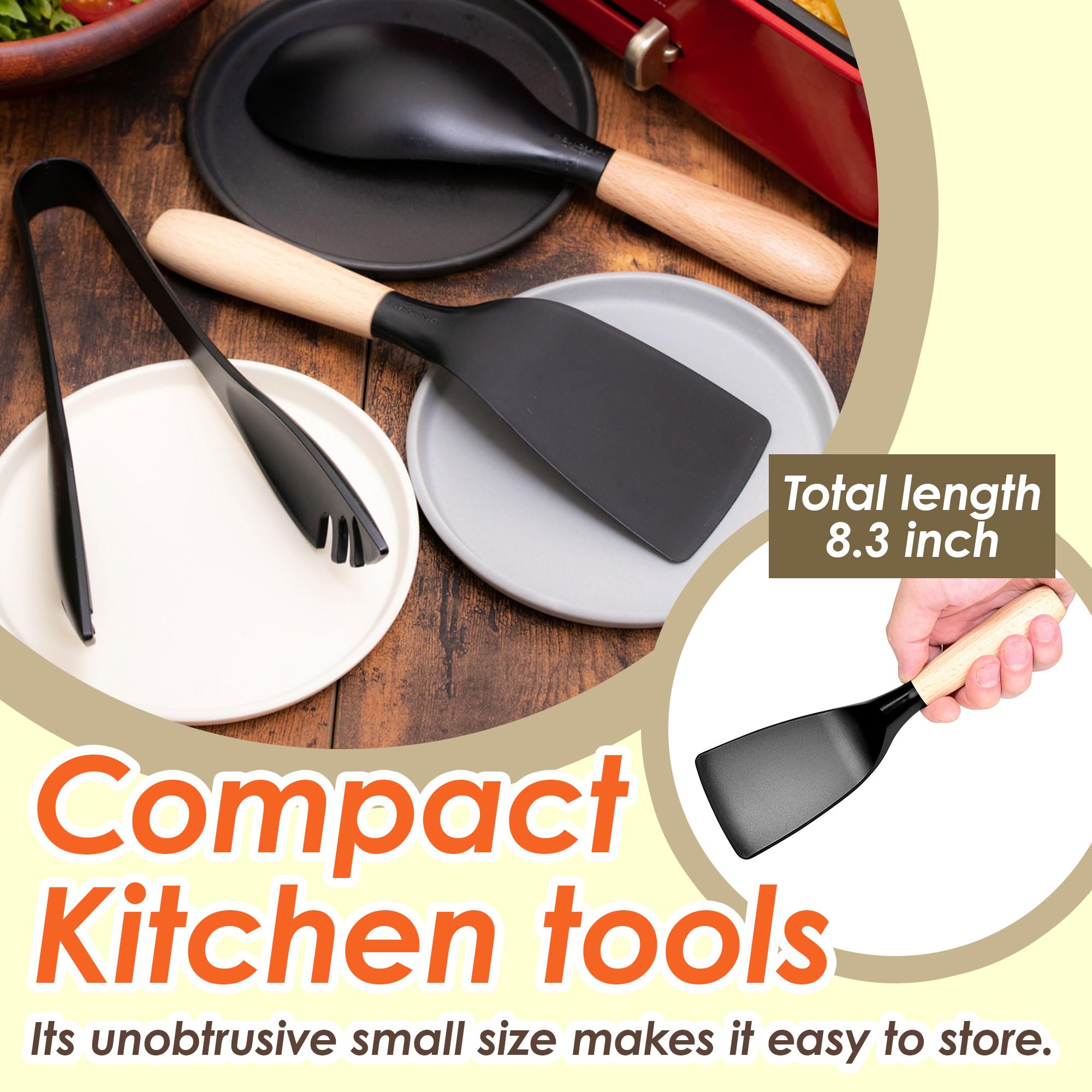 Short Spatula, Stylish Kitchen Tool, Flexible Non Stick Heat Resistant Nylon Turner Spatula, Wooden Short Handle Spatula, Cookin