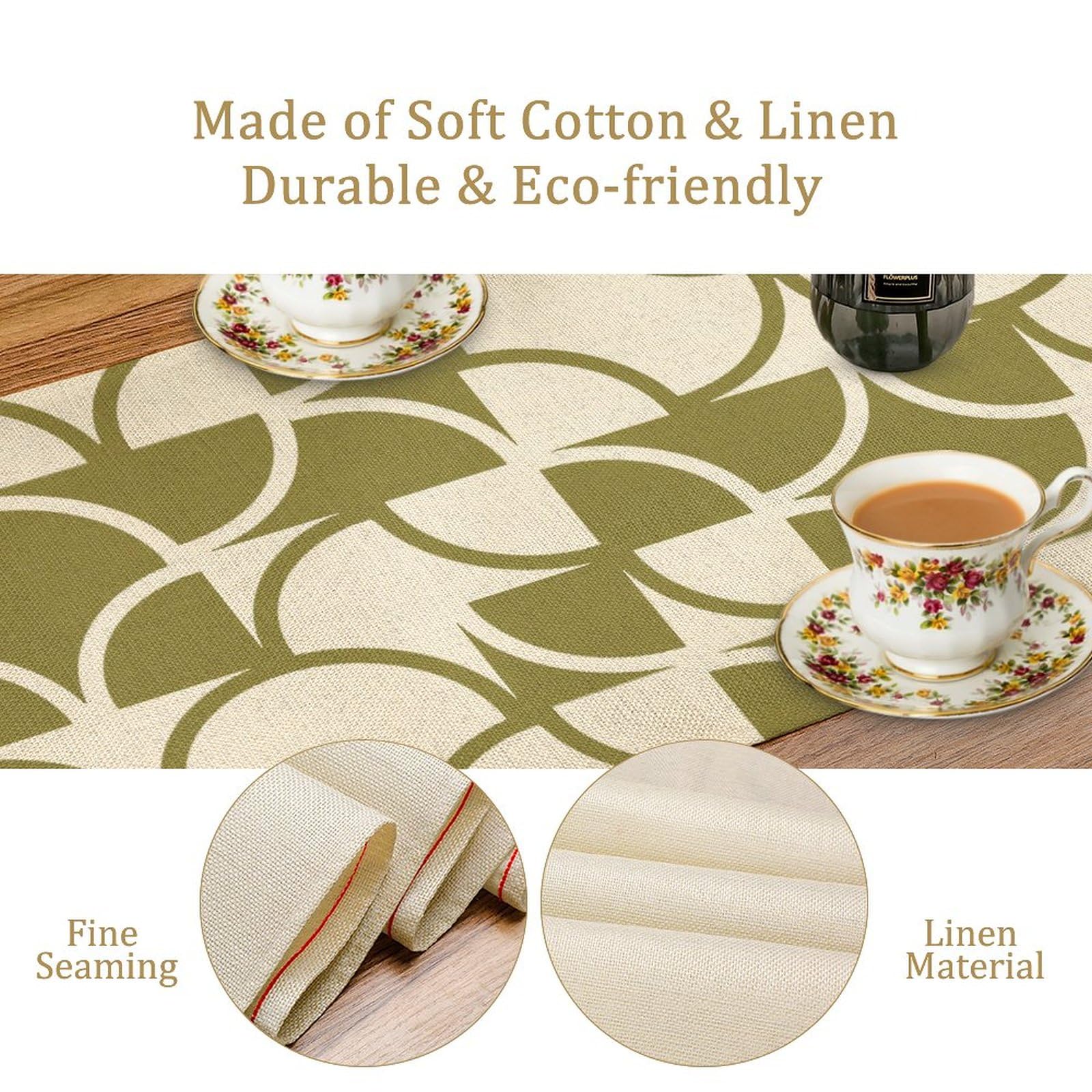 Geometric Table Runner,Green Nordic Vintage Mid Century Geometric Linen Table Runners For Home Living Room Kitchen Family Dinner