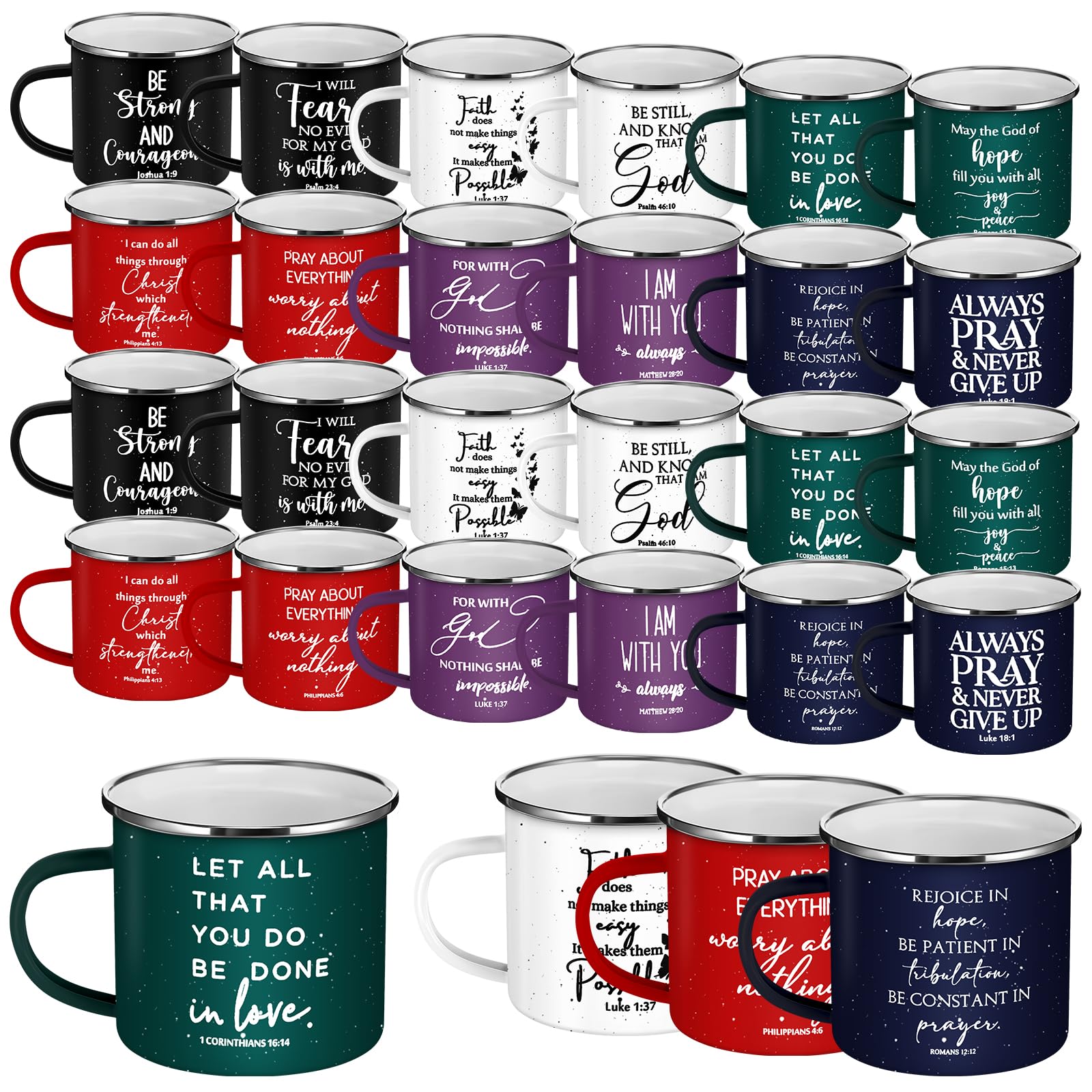 Mifoci Christian Enamel Coffee Mugs with Handle Men Women, Colorful, 24 Pcs