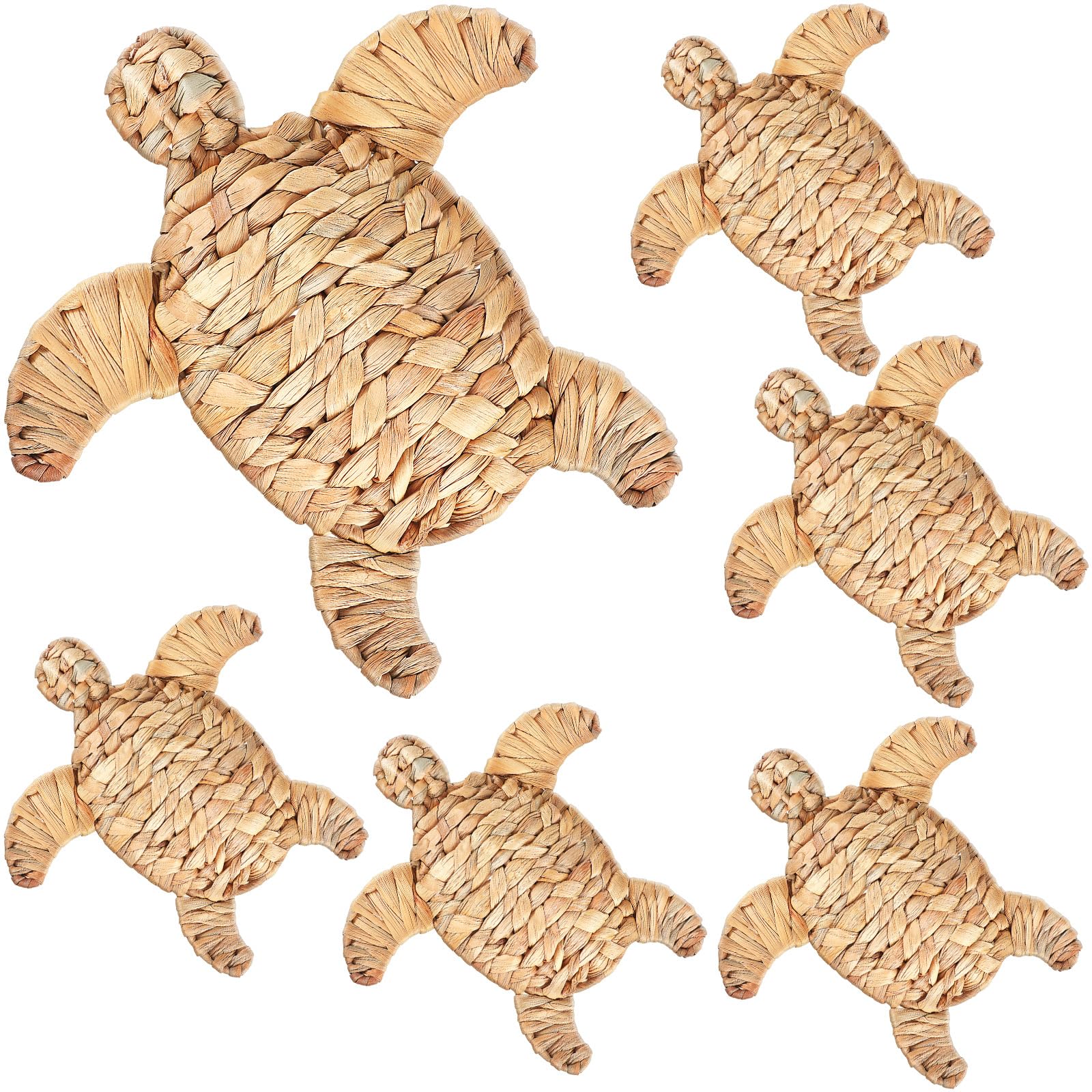 Threehoney 6 Pcs Boho Beach Christmas Decor Handmade Coastal Wicker Sea Turtle Wall Decor Sea Life Hanging Wall Art Nautical Scu