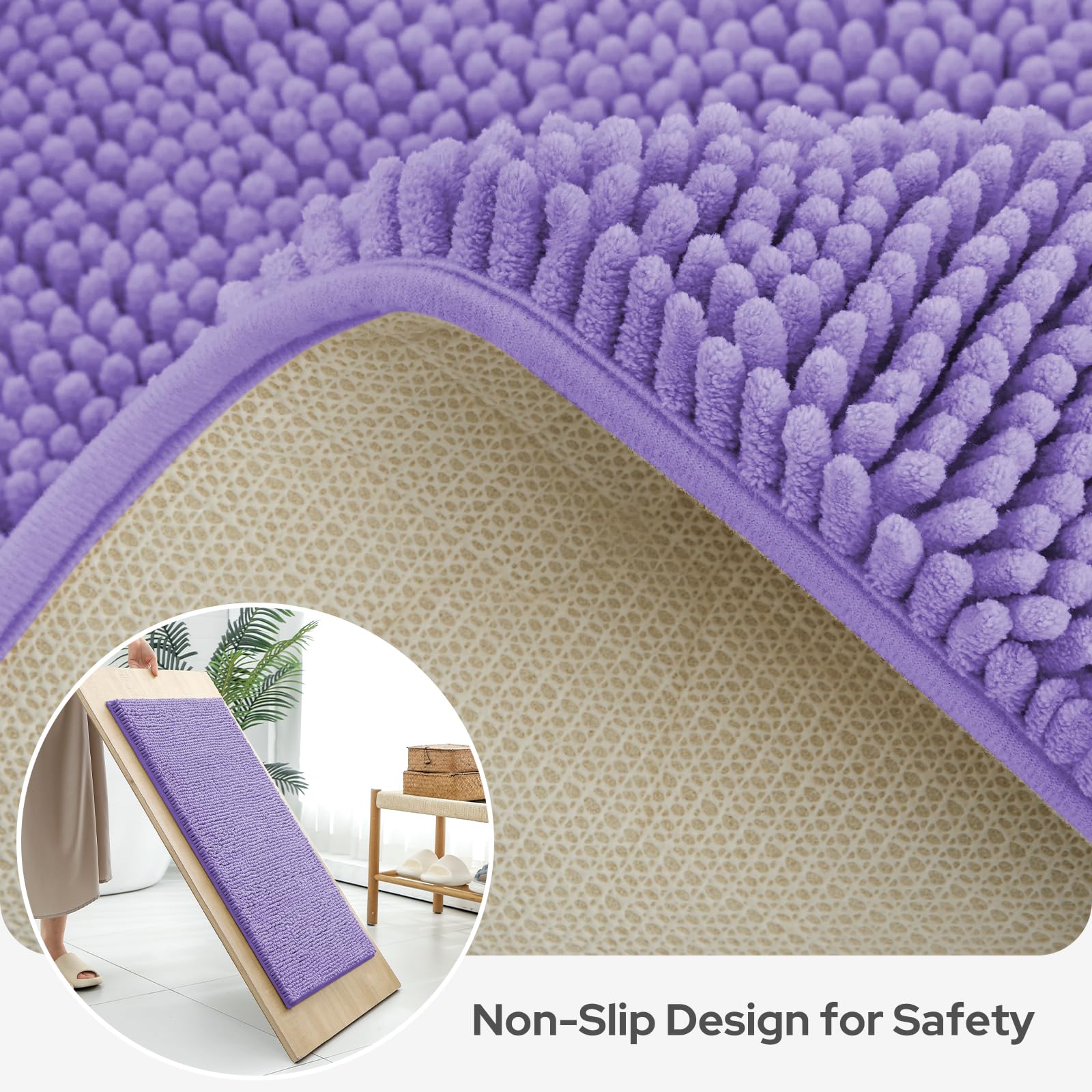 BYSURE Lavender Bathroom Rugs Sets 3 Piece Non Slip Extra Absorbent Plush Chenille Soft Washable Bath Rugs and Mats Set