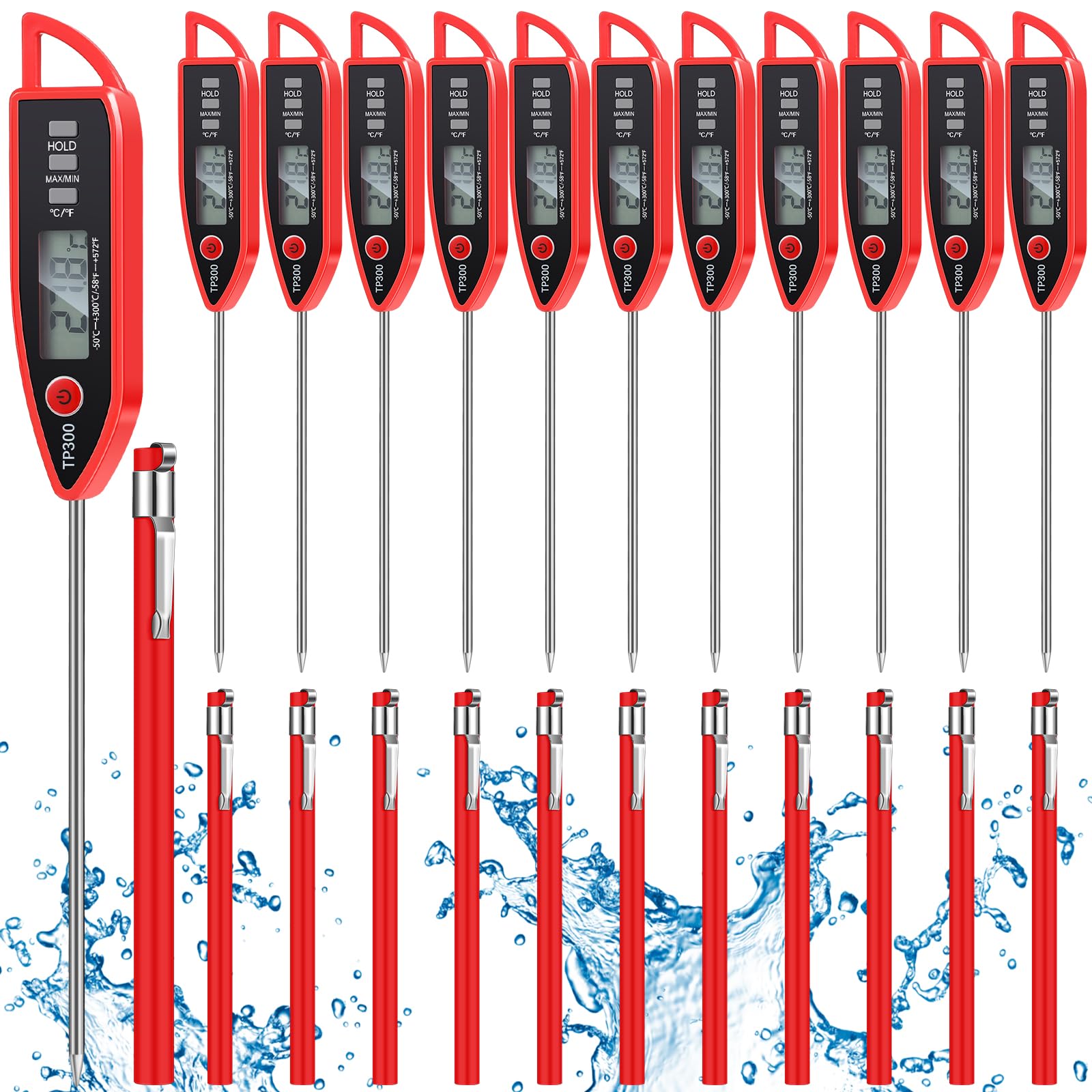 Copkim 12 Set Waterproof Food Thermometer for Water, Liquid, Candle and Cooking Digital Meat Thermometer with Long Probe Instant