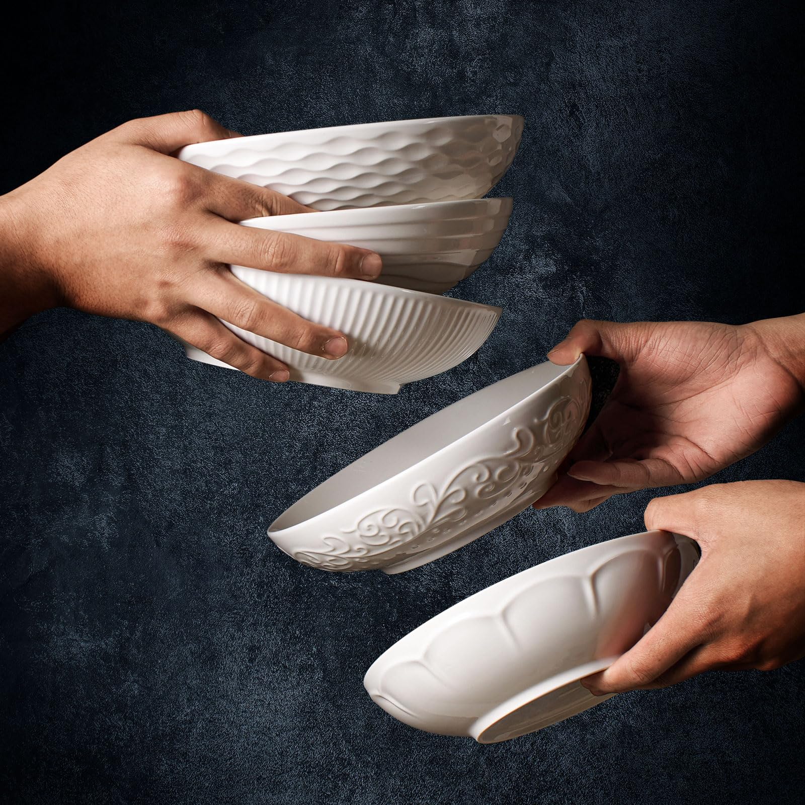 Artena Pasta Bowls 32Oz, Ceramic Large Salad Bowls 8 Inch, Soup Bowls Set Of 4, White Serving Bowls For Entertaining, Wide Shall