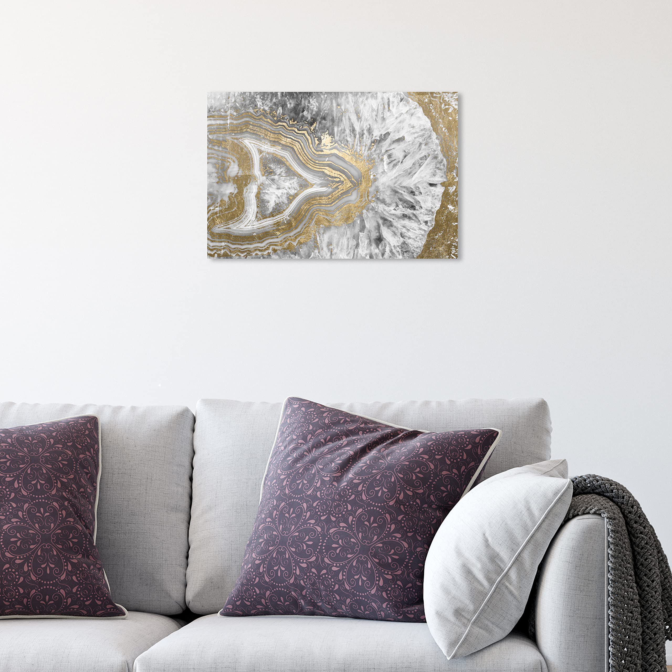 The Oliver Gal Artist Co. Abstract Wall Art Canvas Prints 'Agate Geode Crystal' Home D  Cor, 15 In X 10 In, Gold, White