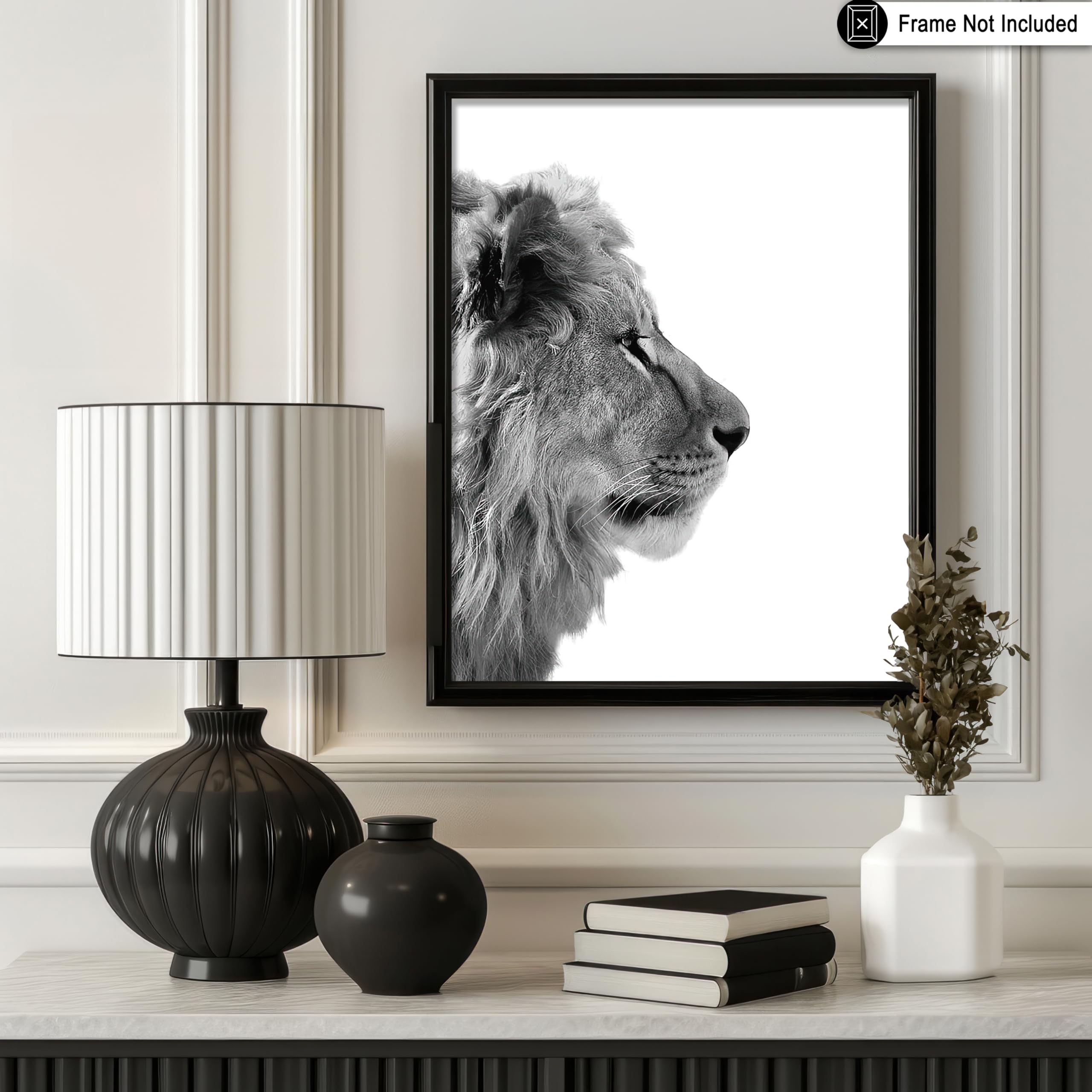 Poster Master Vintage Photograph Poster - Retro Animal Print - Lion From Side, Minimalist, Black & White, Simple - 16x20 UNFRAME