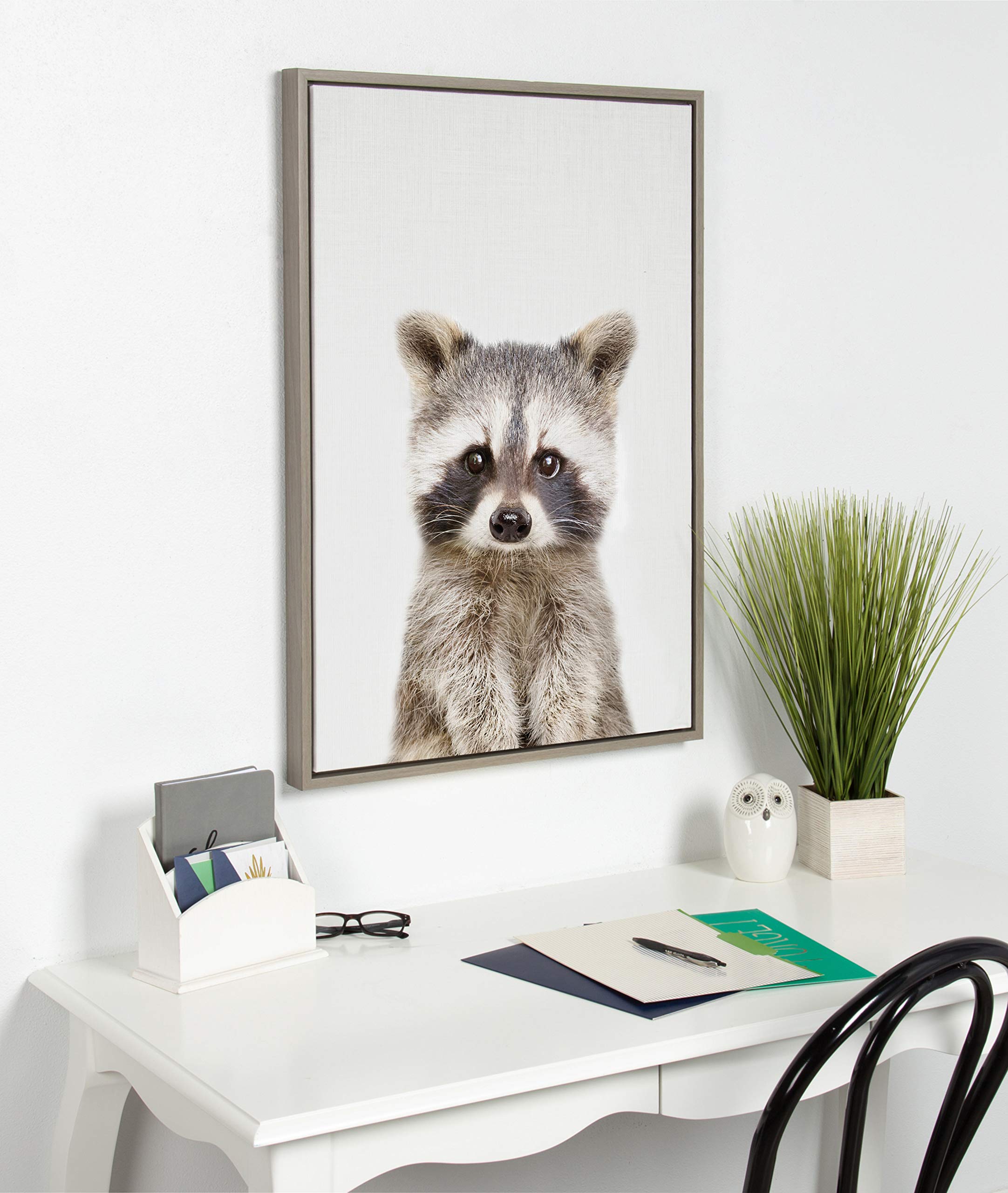 Kate And Laurel Sylvie Baby Raccoon Animal Print Portrait Framed Canvas Wall Art By Amy Peterson, 23X33 Gray