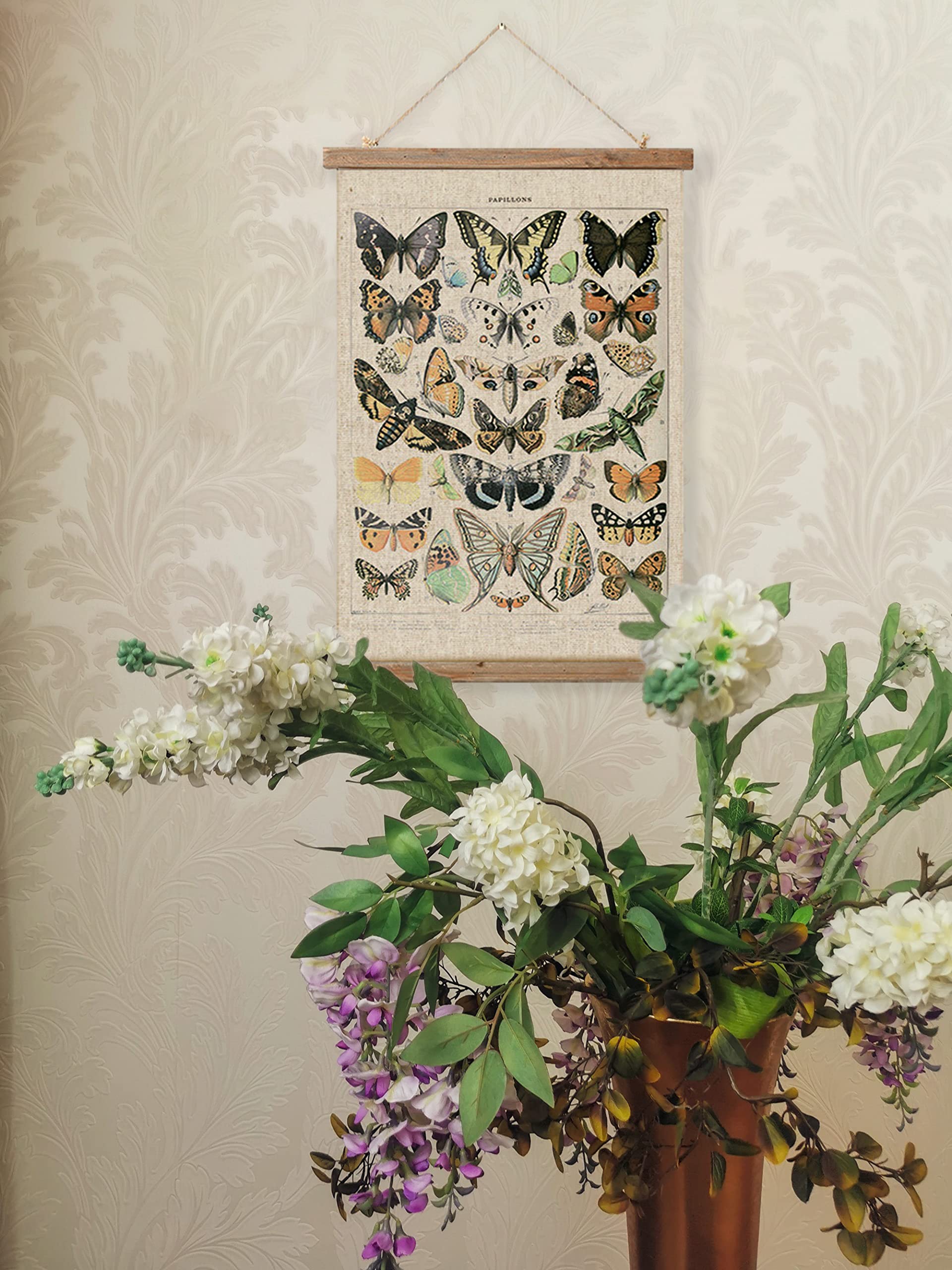 Vintage Butterflies Hanging Poster, Retro Style Of Wall Art Prints, Printed On Linen With Wood Frames, Ready To Hang