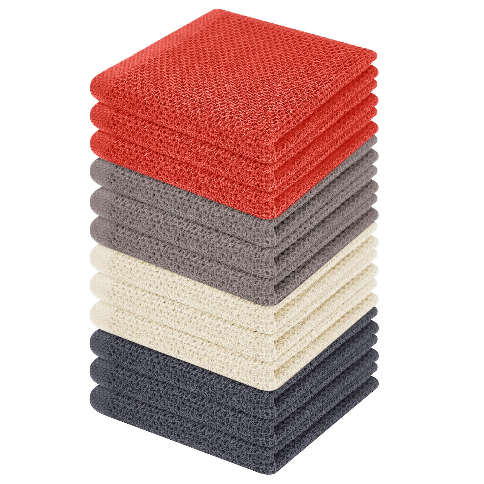 Homaxy 100% Cotton Waffle Weave Kitchen Dish Cloths, Ultra Soft Absorbent Quick Drying Dish Towels, 12 x 12 Inches, 12-Pack, Mul
