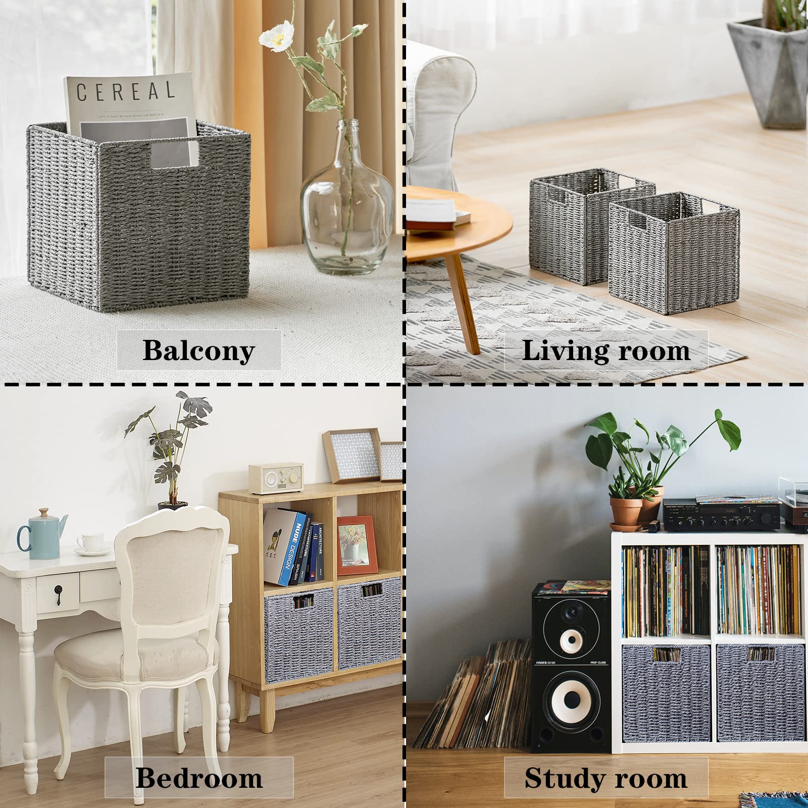 Vagusicc Wicker Baskets, Set Of 2 Hand-Woven Paper Rope Storage Bins, Foldable Storage Cubes, Large Storage Baskets For Gifts Em