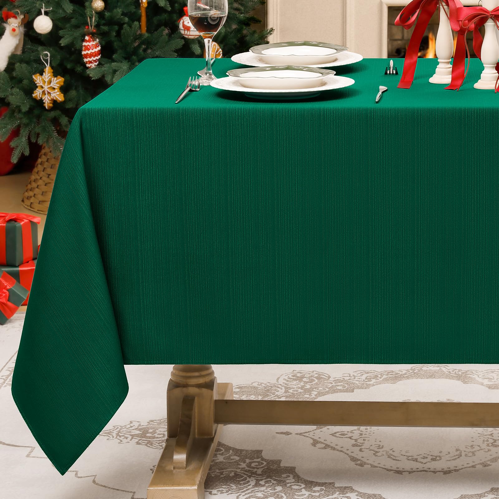 Softalker Christmas Jacquard Rectangle Tablecloth - Geometric Line Damask Table Covers Waterproof Stain Resistant Washable Polyester Table Cloths for Dining  Holiday & Parties (60 x 104 inch Green)