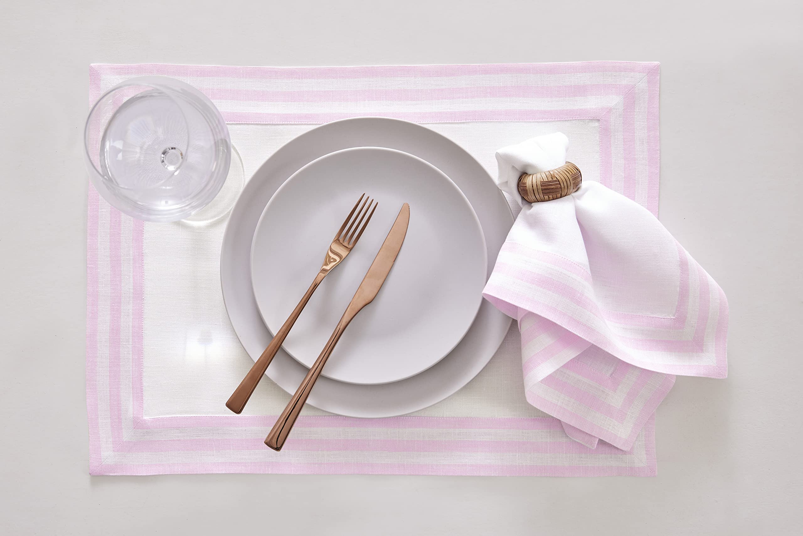 Solino Home Linen Placemats Set Of 4-100% Pure Linen Cloth Fabric Placemats Cherry Blossom - 19'' L X 14'' W Inch Washable Dinin