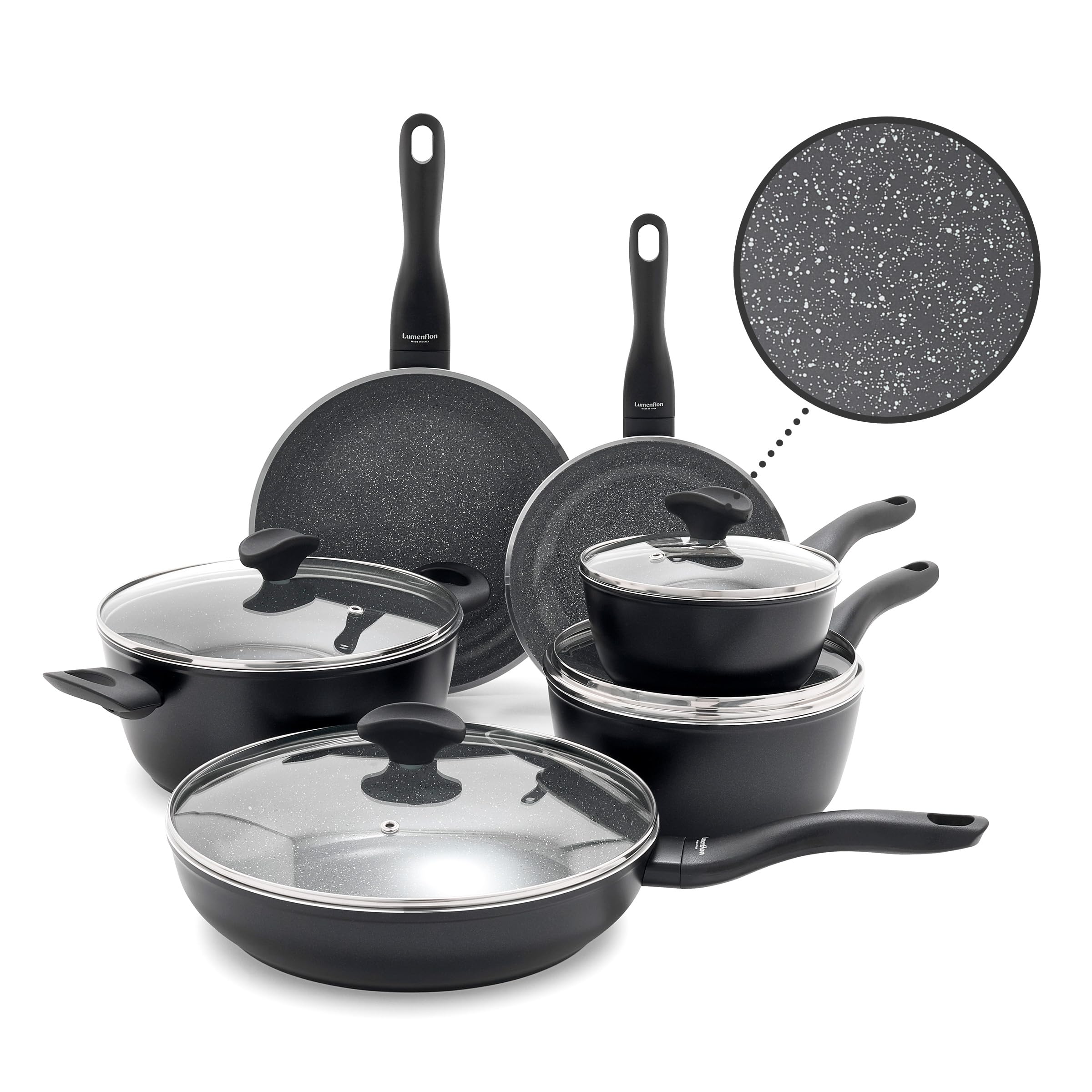 Lumenflon Rigoletto 10 Piece Cookware Pots & Pans Set, Made in Italy, Layered Ceramic PFAS-Free Surface, Induction, Dishwasher &