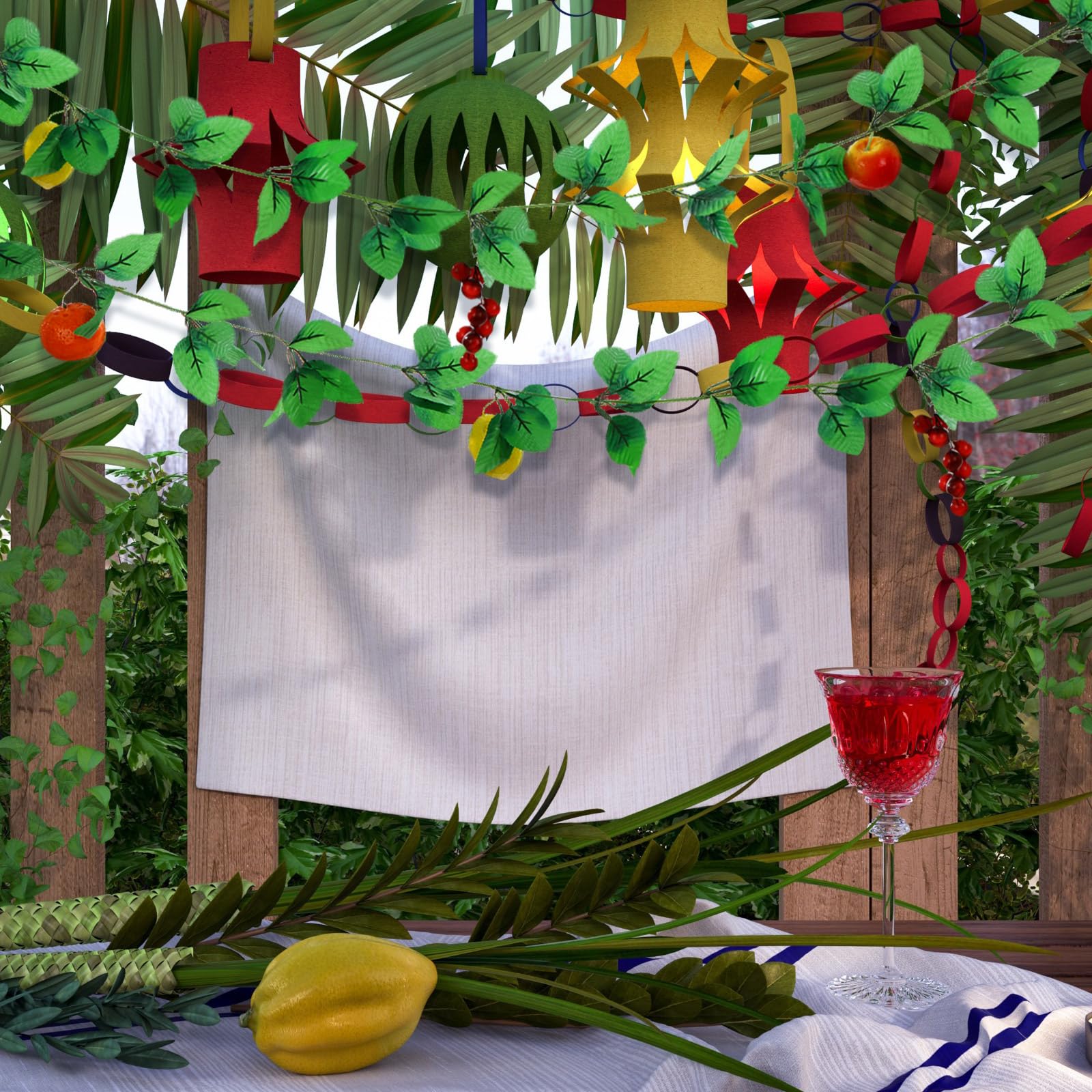 Glitinsel 4 Pcs Sukkah Decoration Fruits Hanging Banner for Sukkot - Etrog Apple Fruits Decorations for Jewish Holiday Celebrati