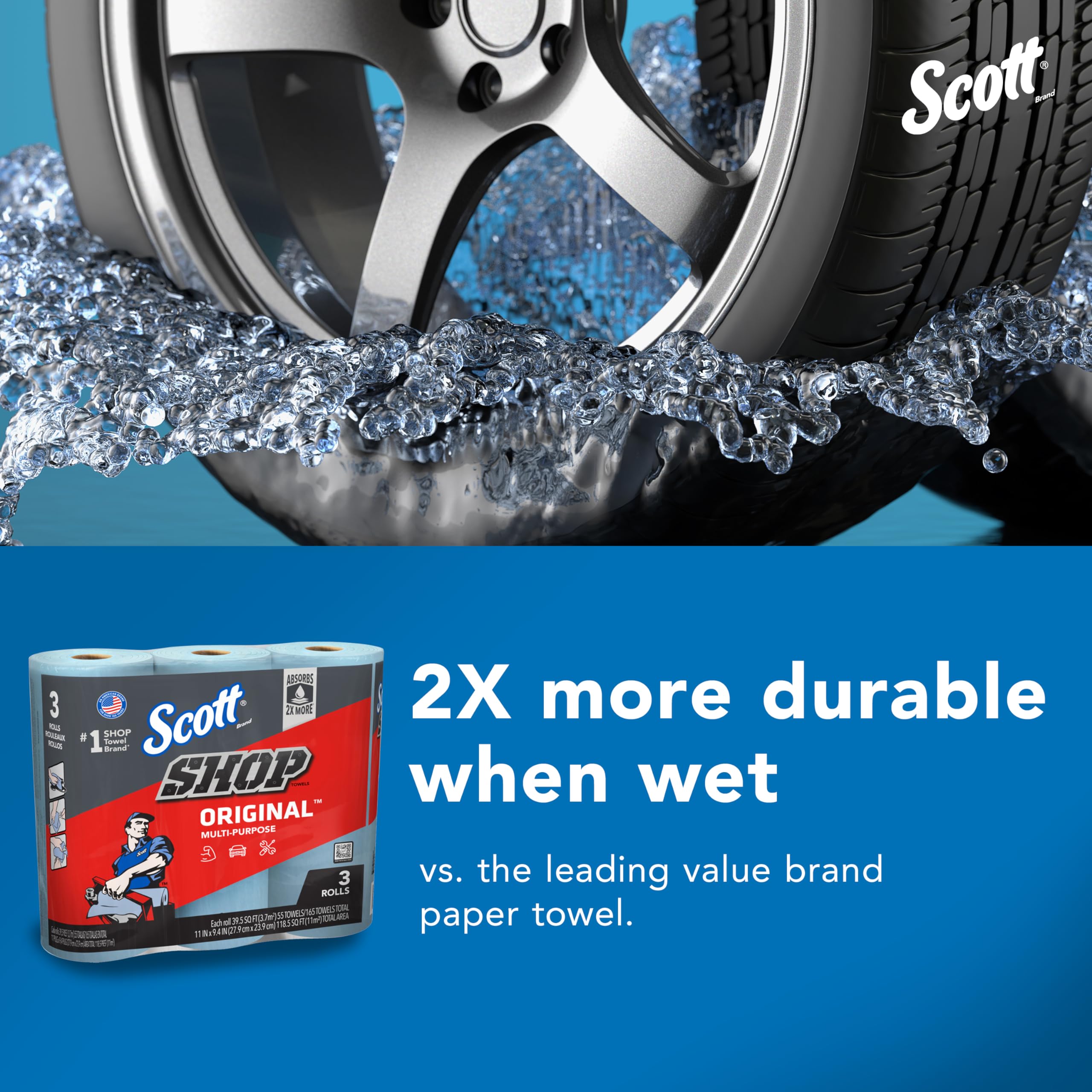 Scott Shop Towels Original (75143), Original Blue Shop Towels, 9.4''X11'' Sheets, 10 Packs Of 3 Rolls (55 Towels/Roll, 30 Rolls/