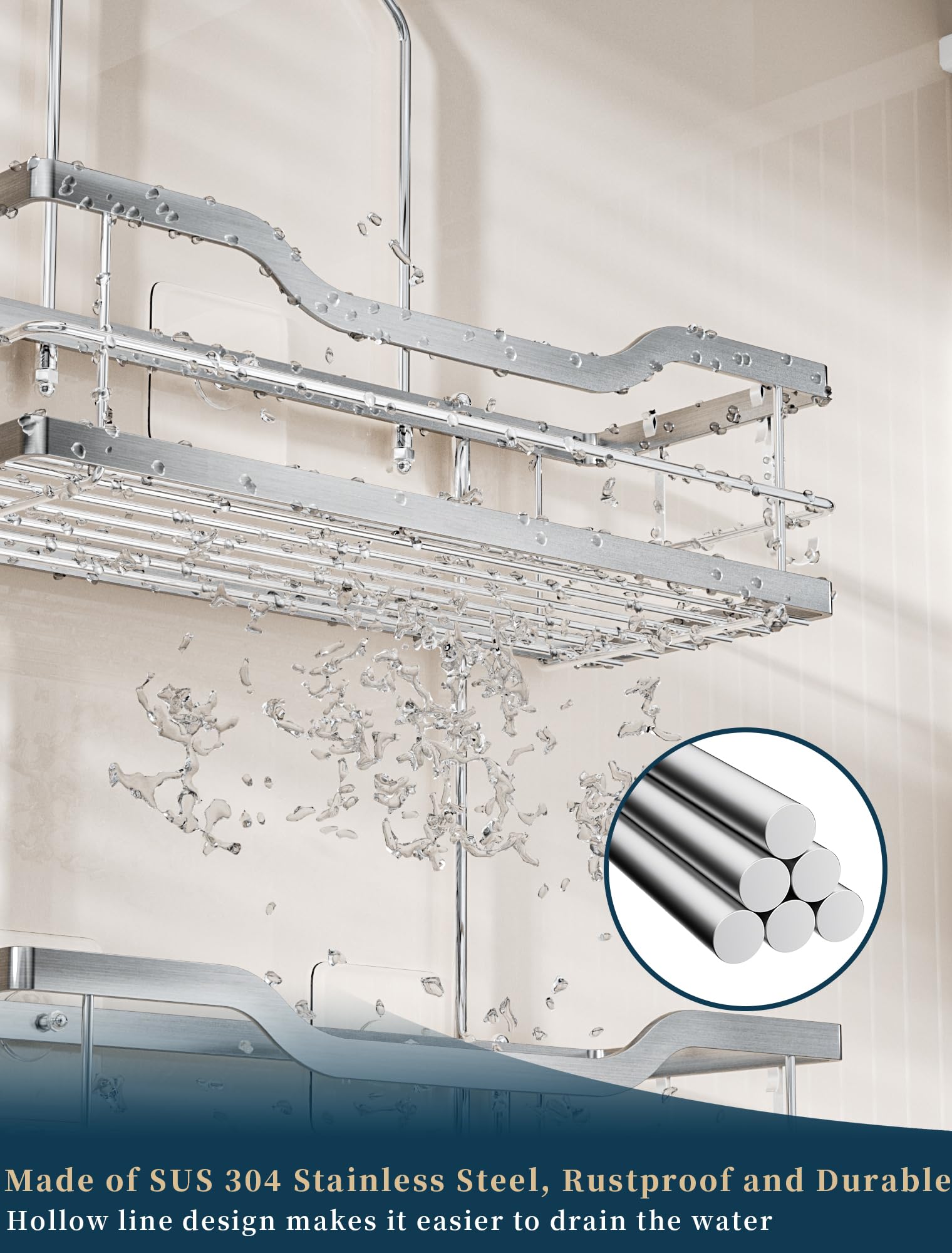 Consumest Shower Caddy Over Shower Head With Soap Holder, No Drilling Hanging Shower Organizer With 4 Movable Hooks, Rustproof &