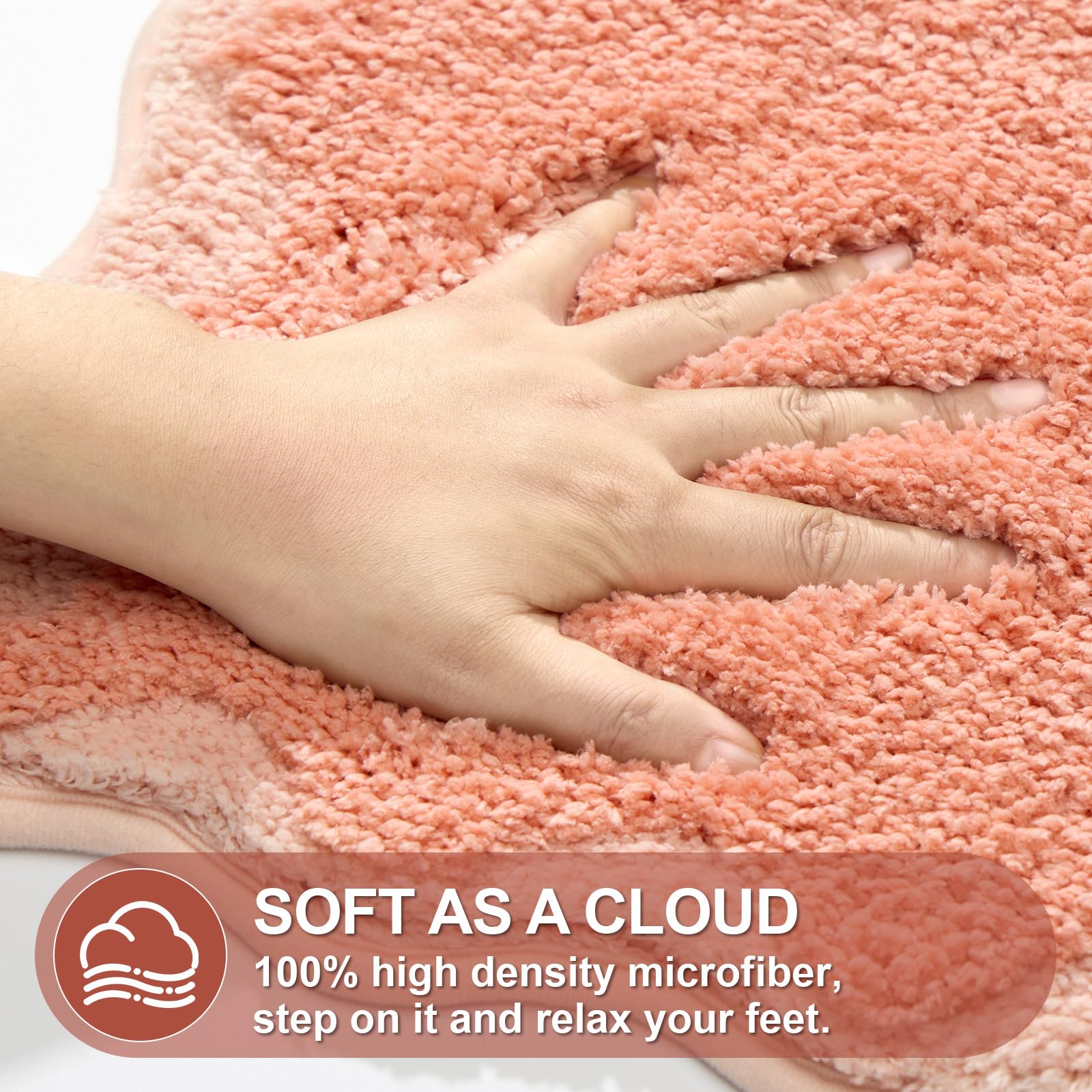 Ortigia Cute Coral Pink Scalloped Bath Mat, Fun Plush Microfiber Scallop Bathroom Rugs Non Slip Washable Quick Dry Absorbent, Ba
