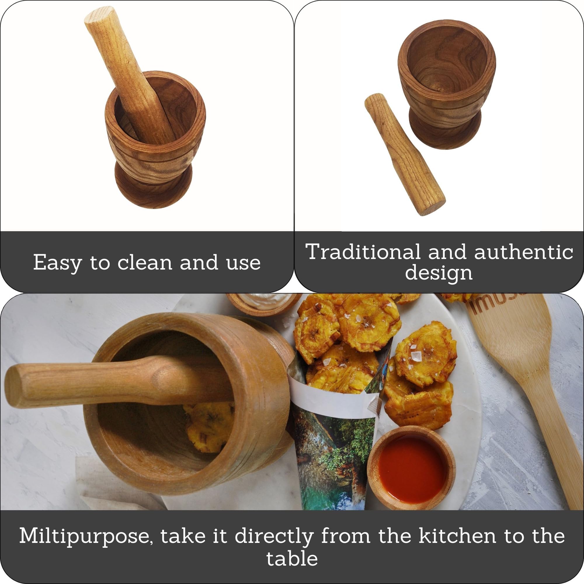 Imusa Small Wood Mortar & Pestle - Tan, Model LIS-003, Ideal for Grinding Spices and Herbs