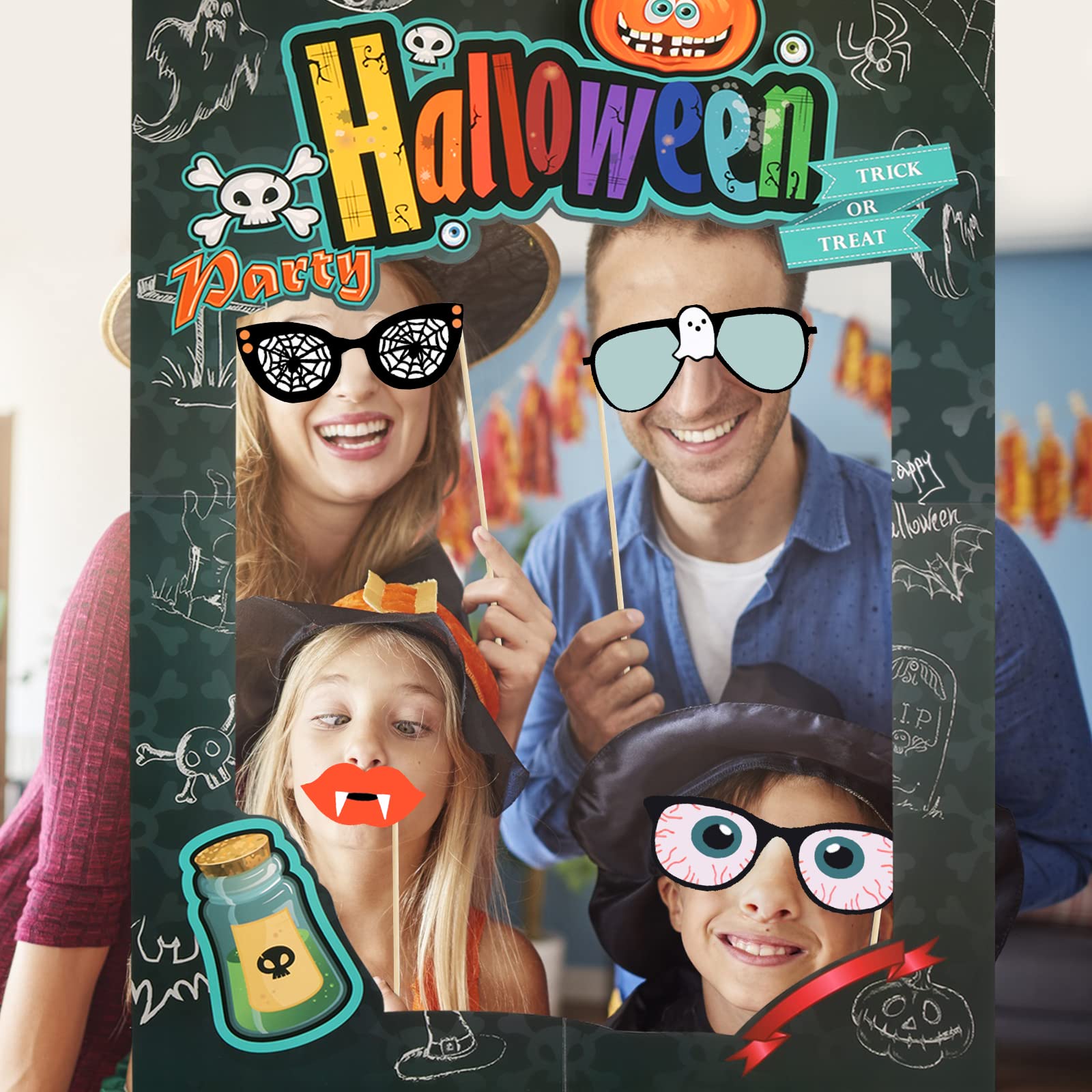 Lucleag Halloween Photo Booth Props Set, 22Pcs Halloween Photo Props & Halloween Selfie Frame For Halloween Party Decoration Hal