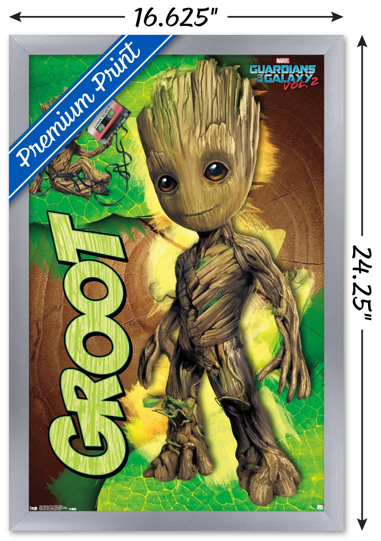 Trends International Marvel Cinematic Universe - Guardians Of The Galaxy 2 - Groot Wall Poster, 14.725'' X 22.375'', Silver Fram