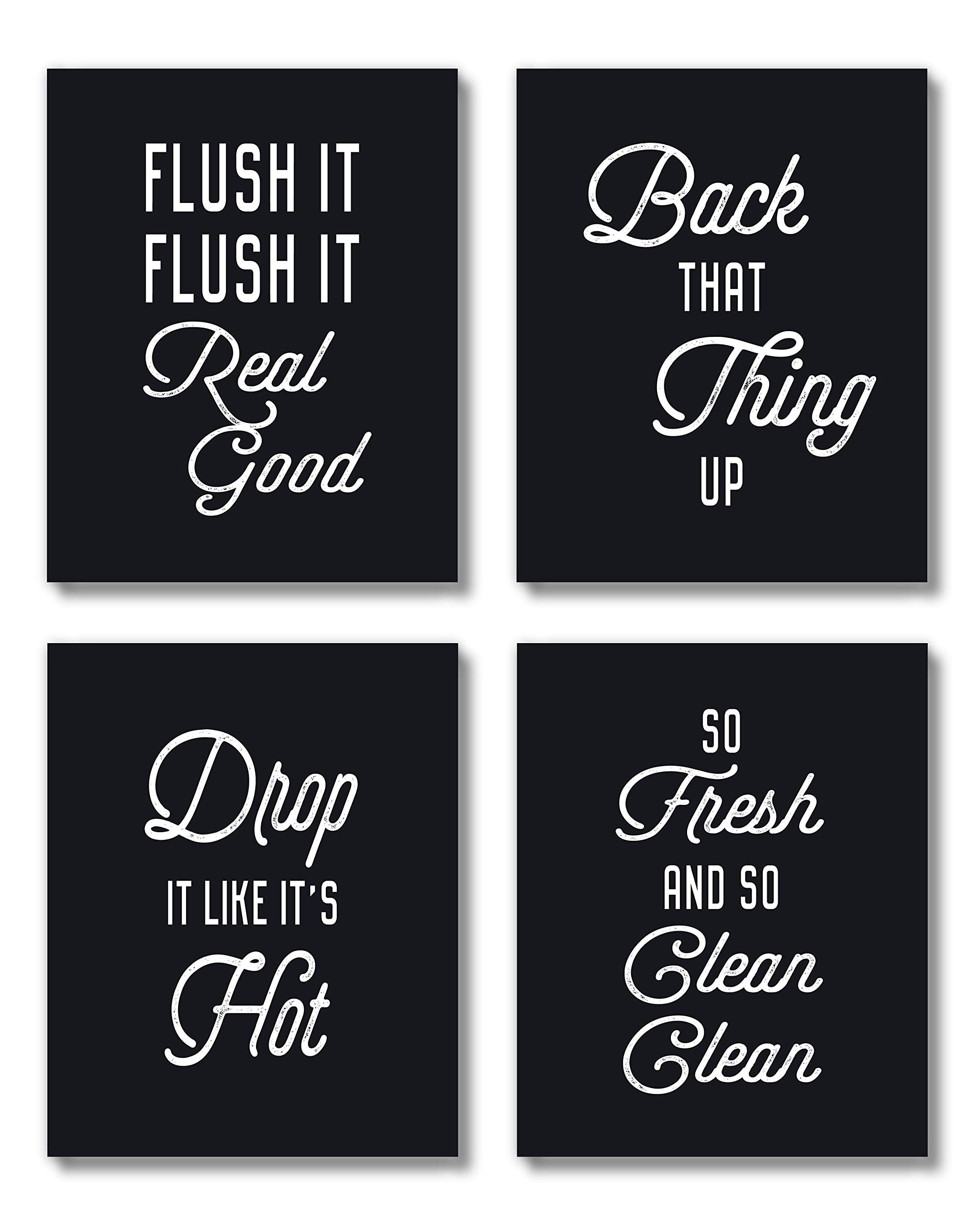 Brooke & Vine Funny Bathroom Decor Hip Hop 80s 90s Music Old School Rap Posters Wall Art Prints (UNFRAMED 8 x 10 Set of 4) Black