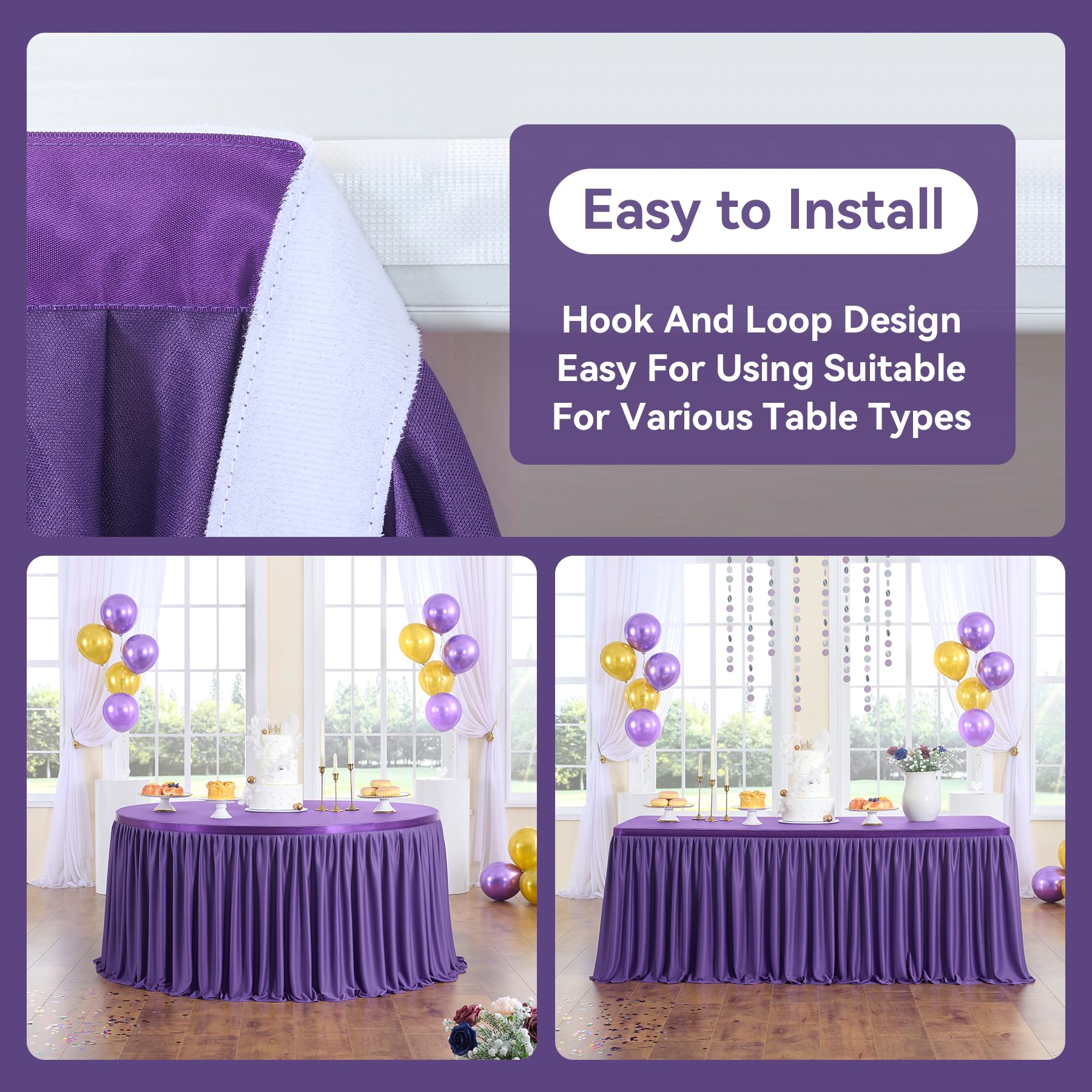 Leegleri 14 Ft Purple Polyester Pleated Table Skirt For Rectangle Table,Ruffle Tutu Table Cloth For Baby Shower Wedding,Birthday