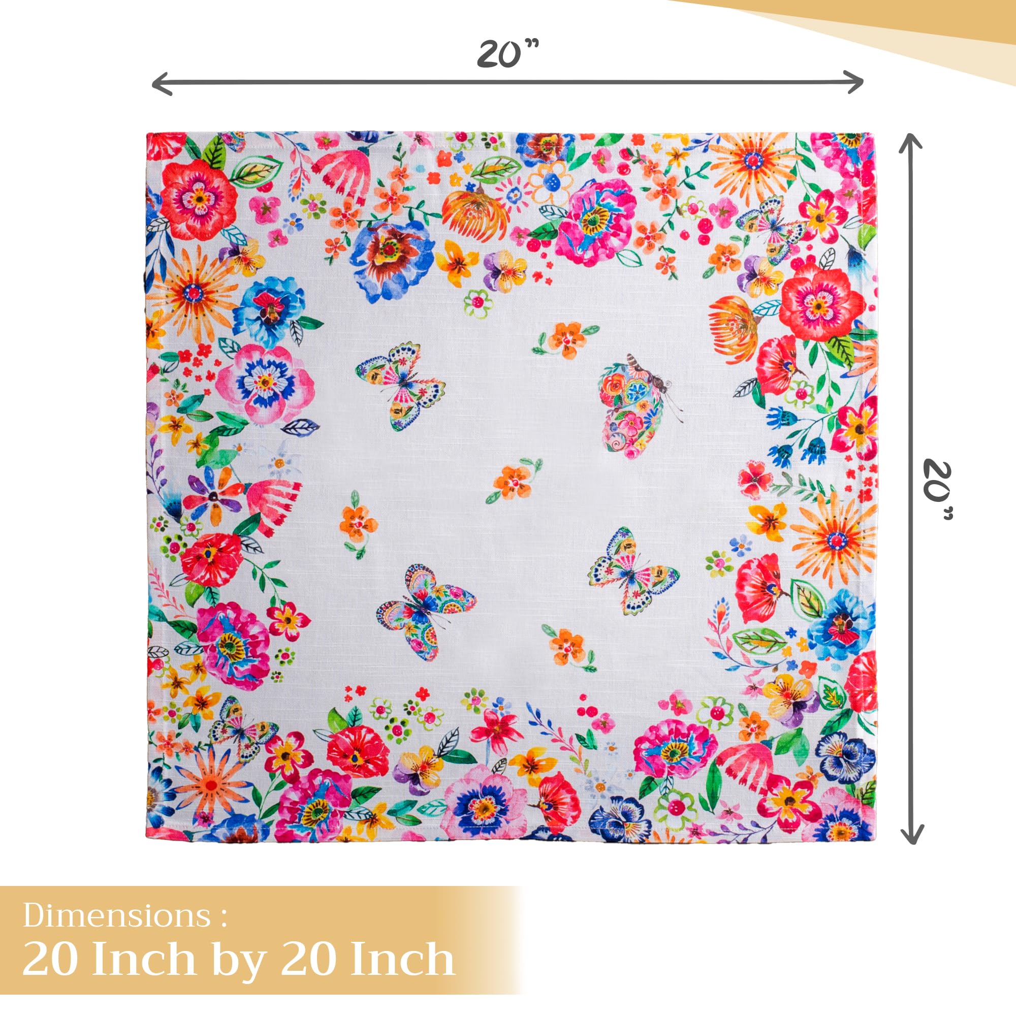 Maison d' Hermine Napkin 100% Cotton Set of 4 Decorative Washable Table Cloth Napkins for Gifts  Dining  Wedding  Banquet  Buffet  Happy Florals - High Summer - Spring/Summer (20?x20?)