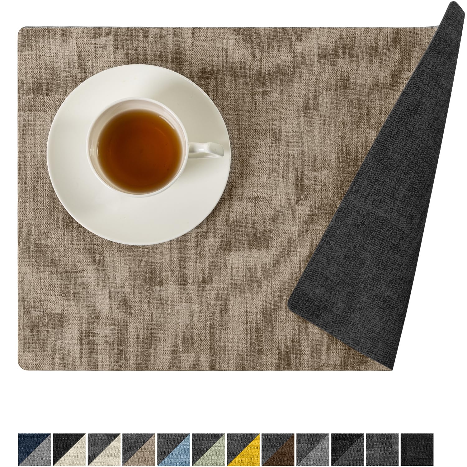 Romanstile Reversible Vinyl Placemats Set of 6, Faux Leather 100% Waterproof Oil-Proof Wipeable Place Mats, Heat Resistant Dual 