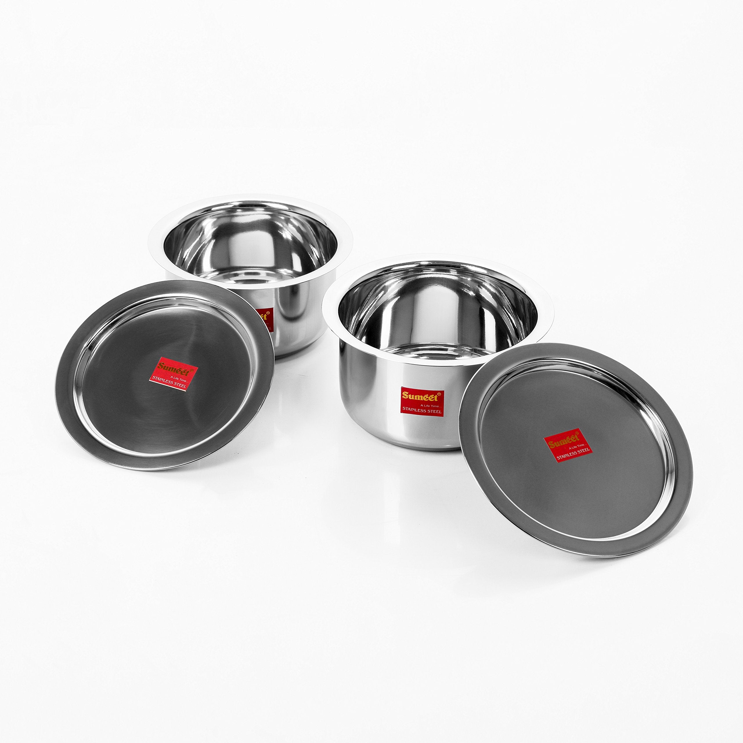 Sumeet 2 Pcs Stainless Steel Induction & Gas Stove Friendly Container Set/Tope/Cookware Set With Lids - Size No.10 & No.11